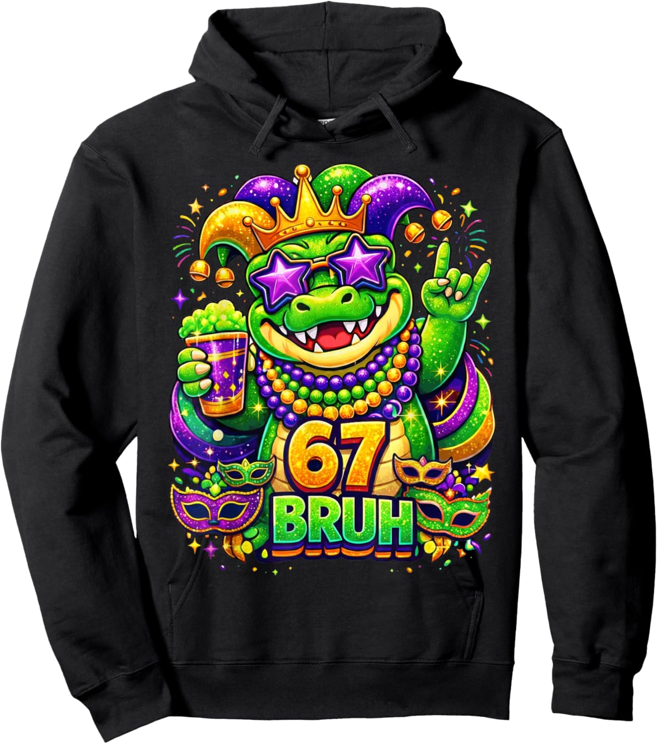 67 Mardi Gras Party Alligator Mardigator Six Seven Bruh Boys Hoodie - Hoodie | Black