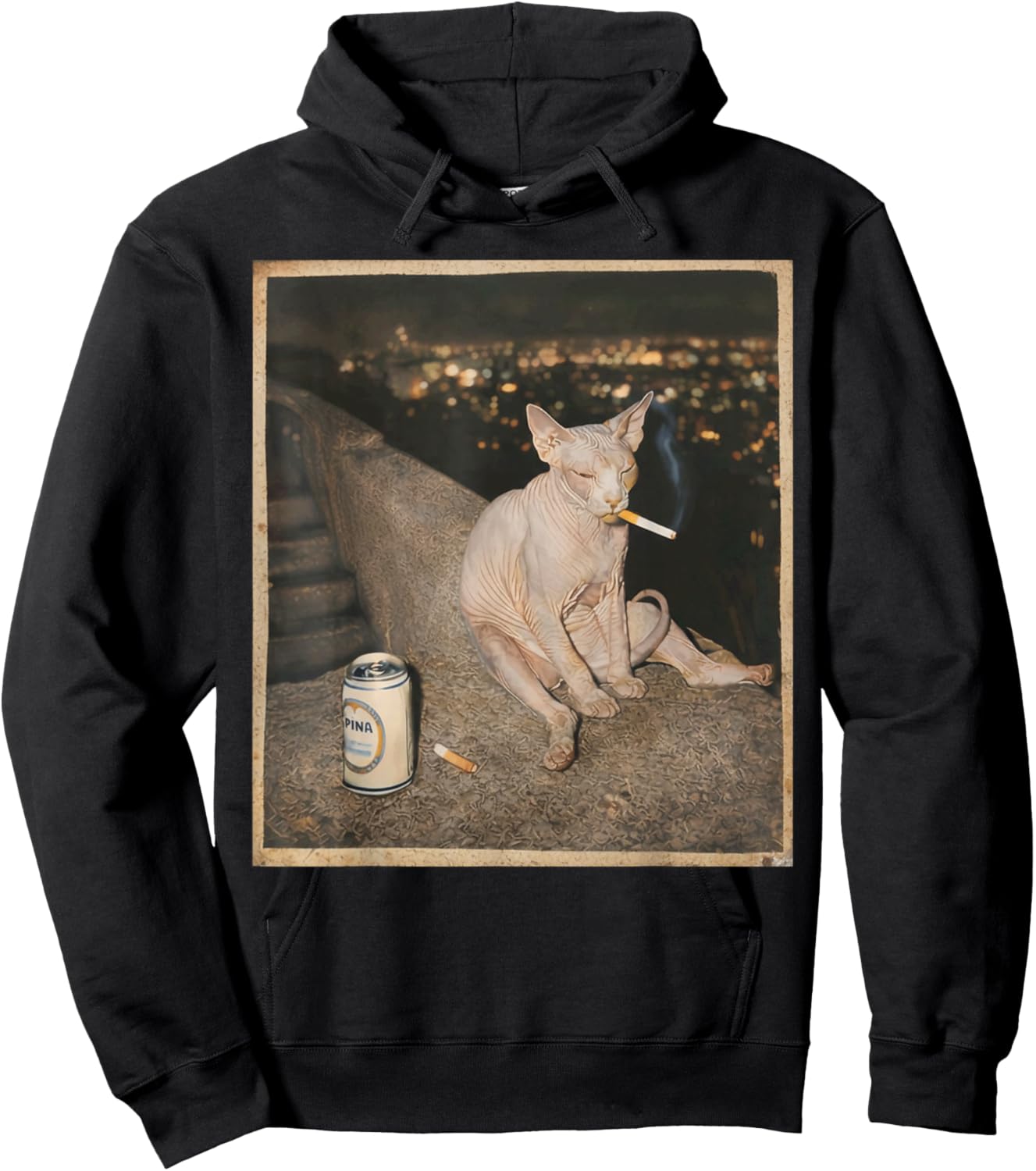 Smoking Sphynx Cat Meme Funny Cat Smoking Cigarette Hoodie - Hoodie | Black