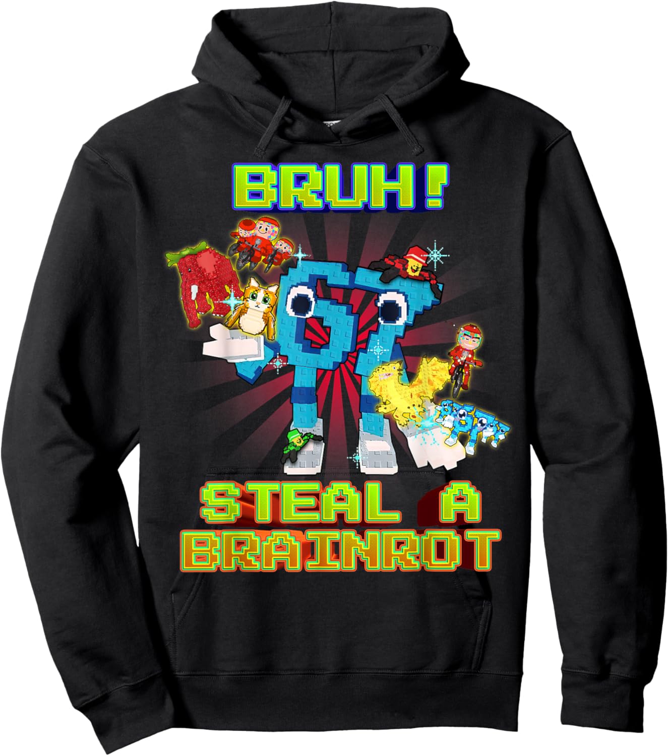 Bruh 67 Six Seven with Every Brainrots for Boys Kids Teens Hoodie - Hoodie | Black