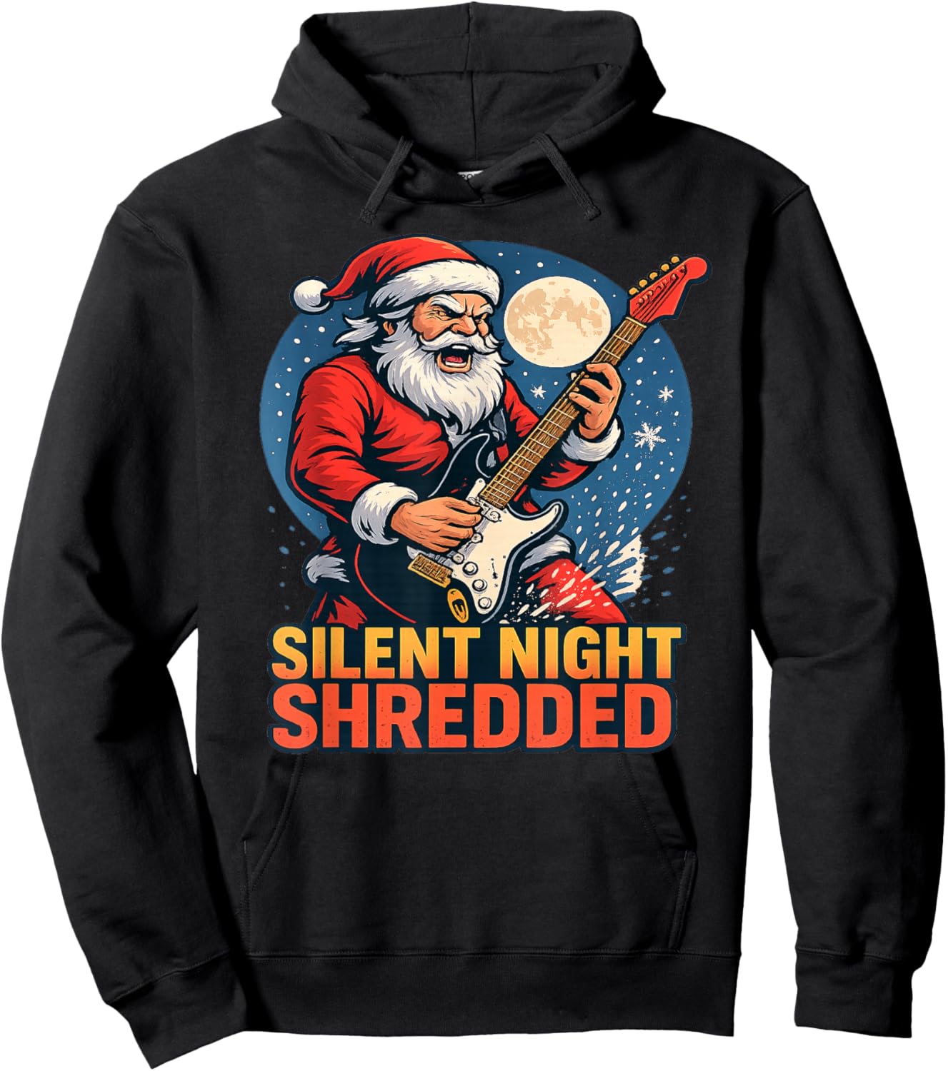 Silent Night Shredded Santa Playing Guitar Christmas Hoodie - Hoodie | Black