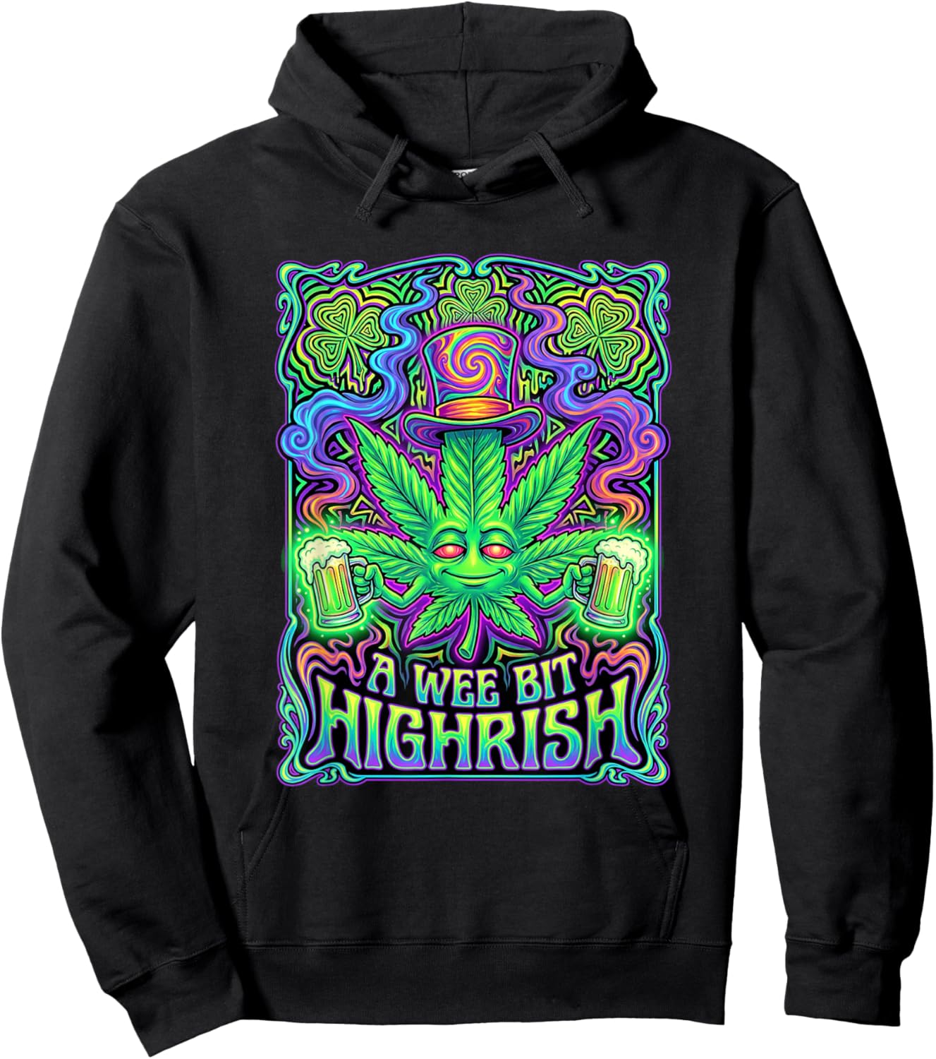 A Wee Bit Highrish Funny Weed Marijuana St Patrick's Day Hoodie - Hoodie | Black