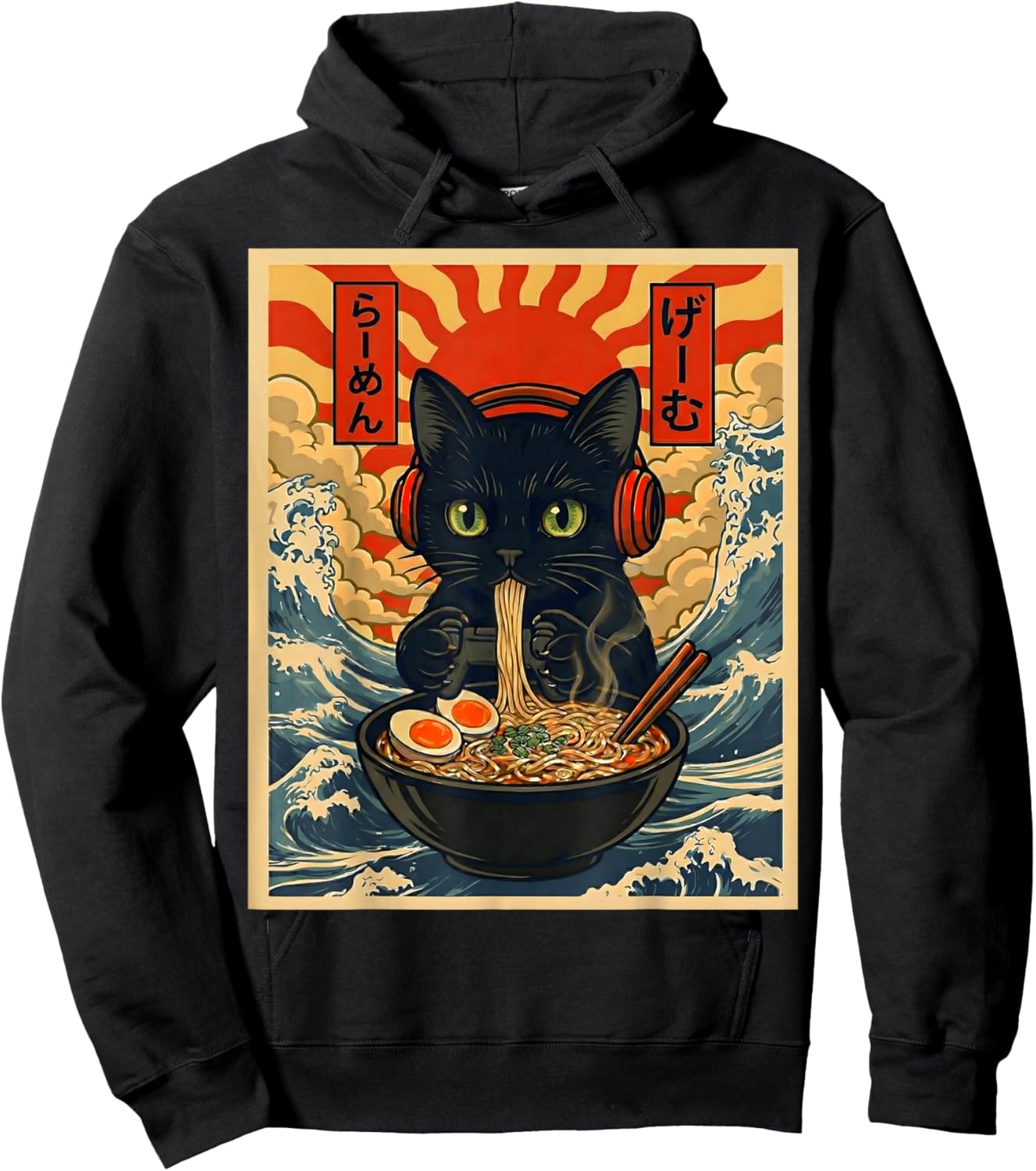 Funny Cat Gamer Gifts Men Kawaii Anime Gaming Headset Cat Hoodie - Hoodie | Black