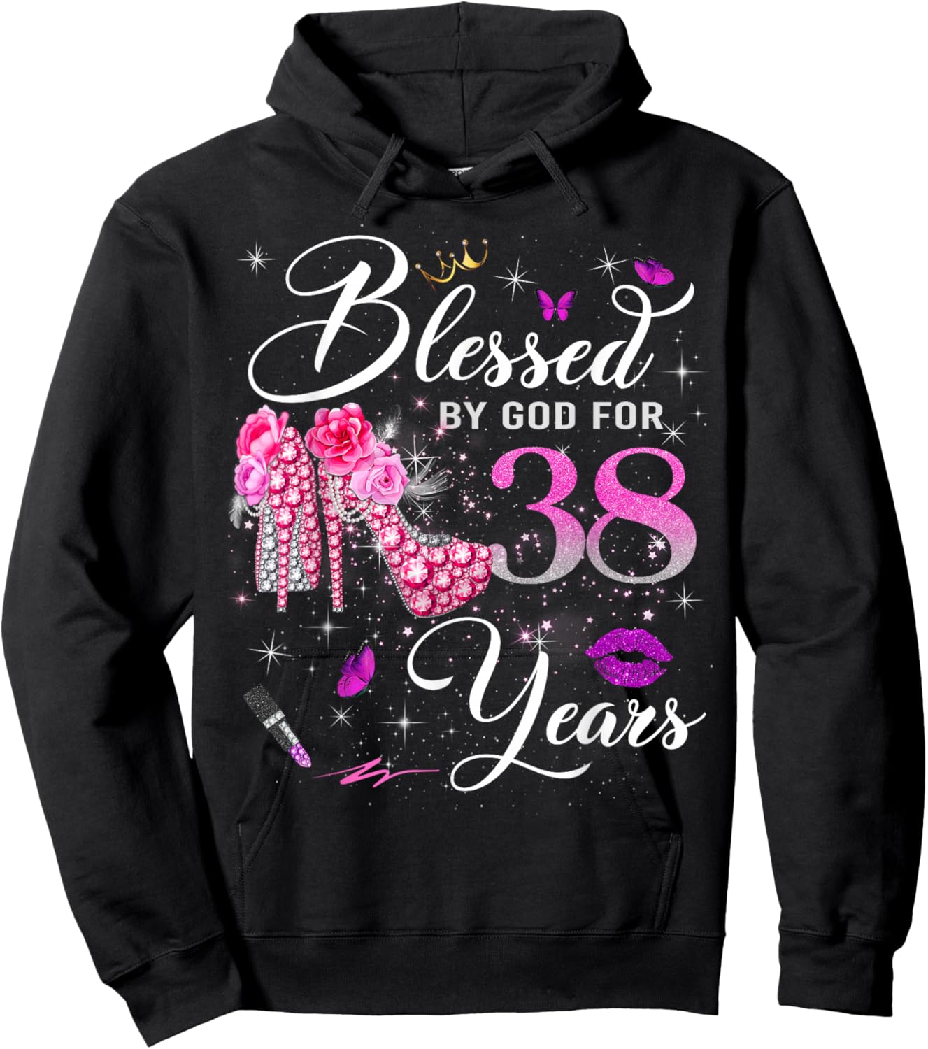 Blessed by God for 38 Years Old Women 38th Birthday Queen Hoodie - Hoodie | Black