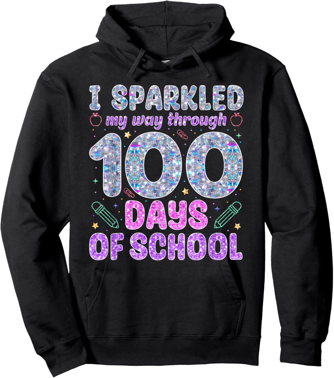 I Sparkled My Way Through Girls Kids 100 Days of School Hoodie - Hoodie | Black