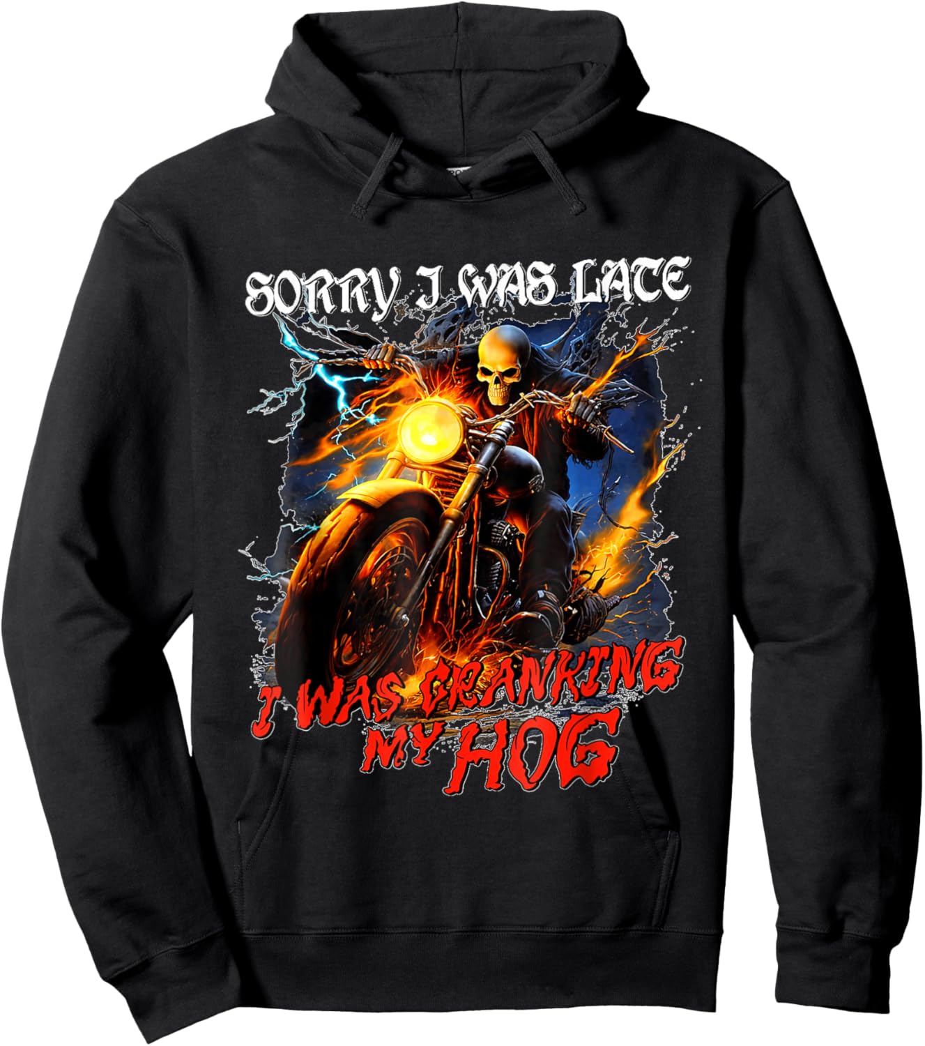 I was Cranking My Hog Funny Skeleton Biker Hoodie - Hoodie | Black