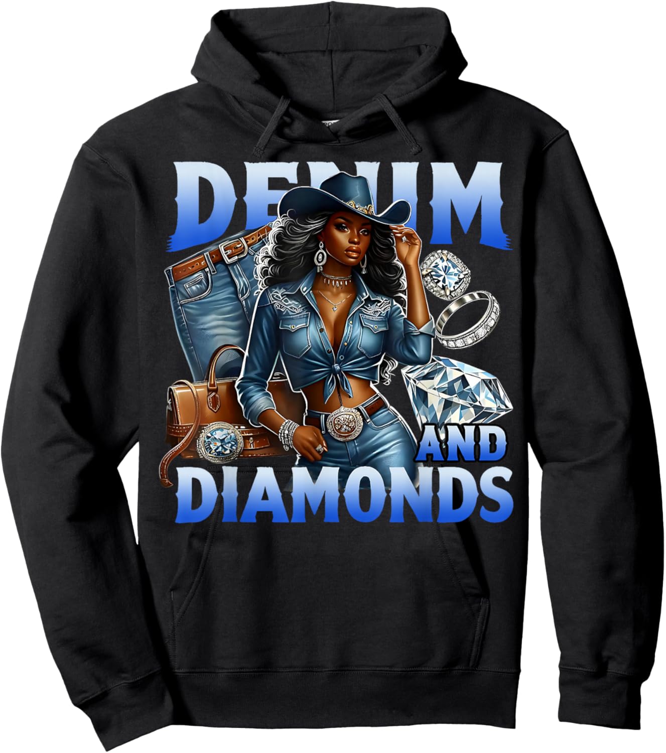 Denim and Diamonds Country Western Bachelorette Girl's Party Hoodie - Hoodie | Black