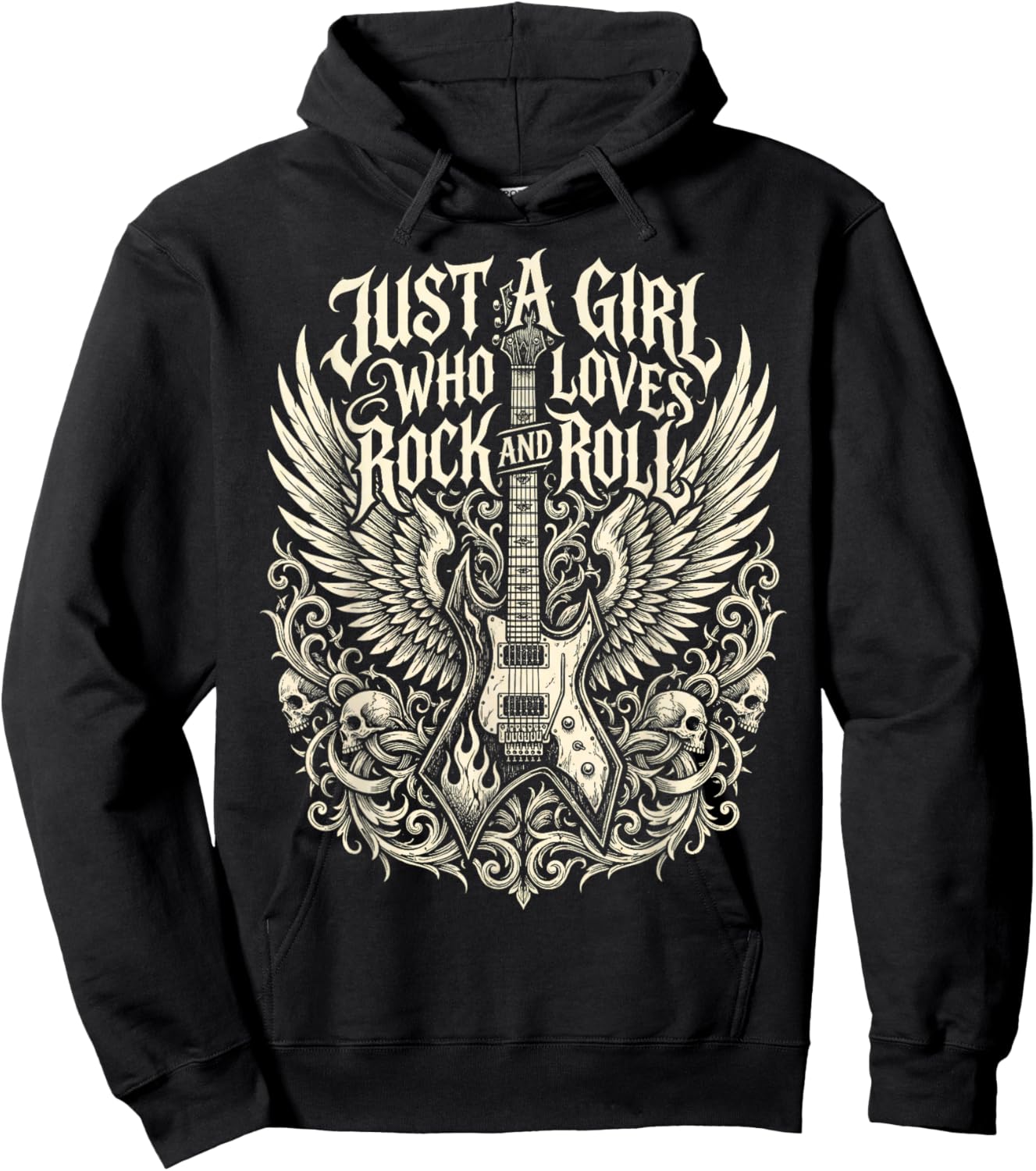Rock Band Just a Girl Who Loves Rock and Roll Guitar Hoodie - Hoodie | Black
