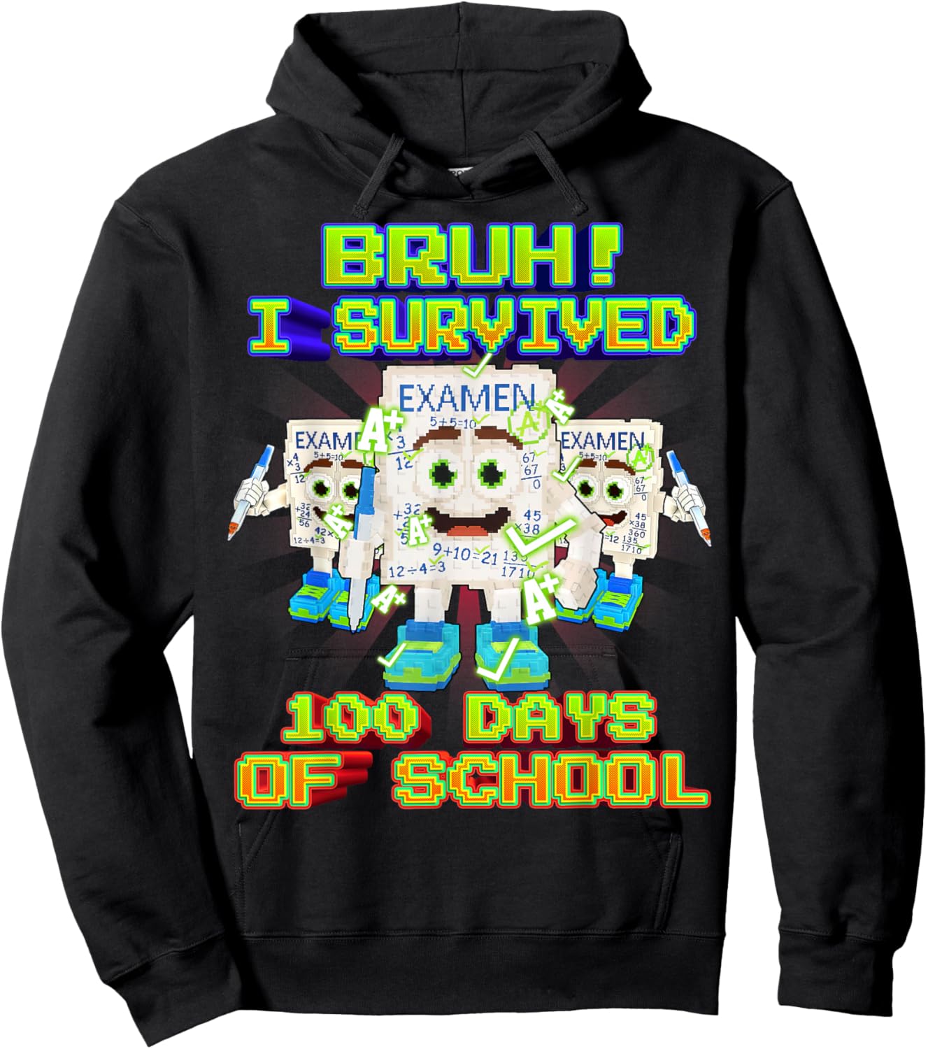 Bruh I Survived 100 Days of School Funny Yes Exam Brainrot Hoodie - Hoodie | Black
