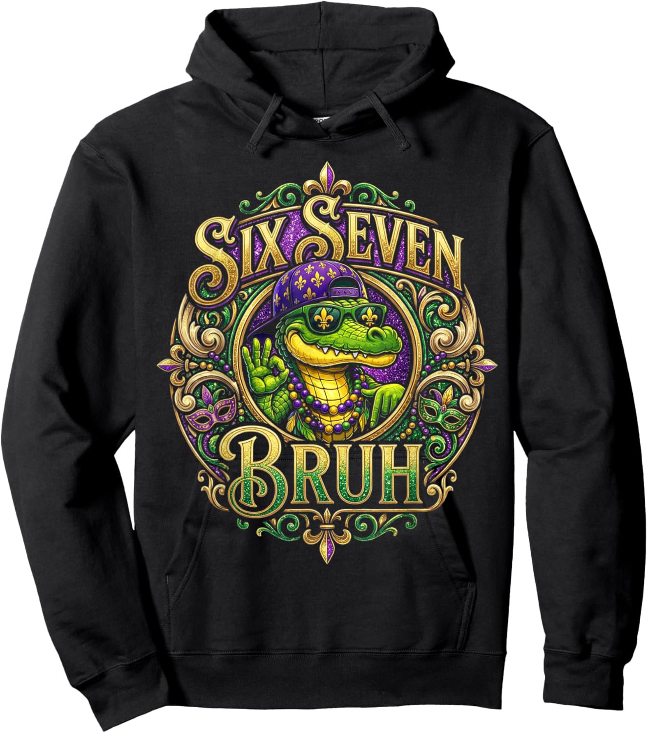 Mardi Gras Six Seven Bruh Mardigator Alligator 67 Meme Boys Hoodie - Hoodie | Black
