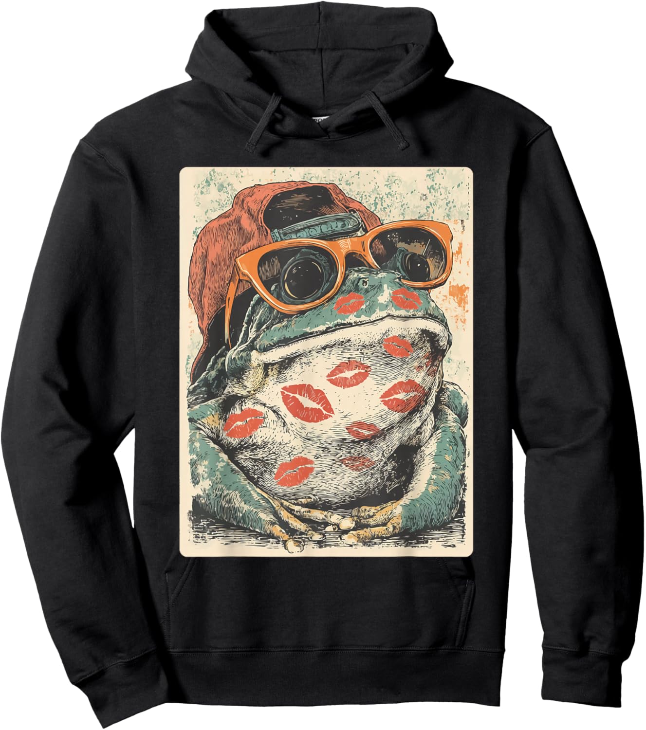Romantic Frog with Sunglasses Kisses Valentine's Day Animal Hoodie - Hoodie | Black