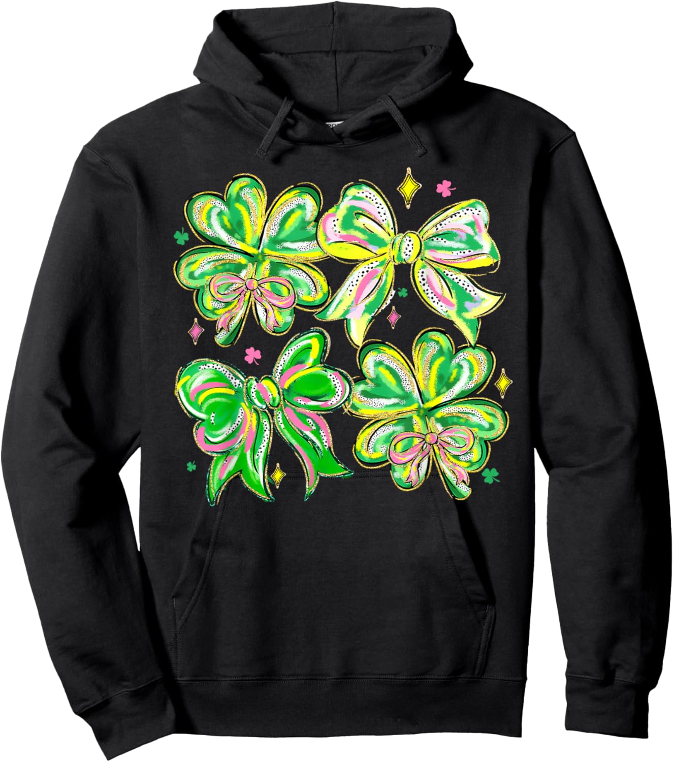 Coquette Bow St.Patrick's Day Lucky Shamrock Ireland Irish Hoodie - Hoodie | Black