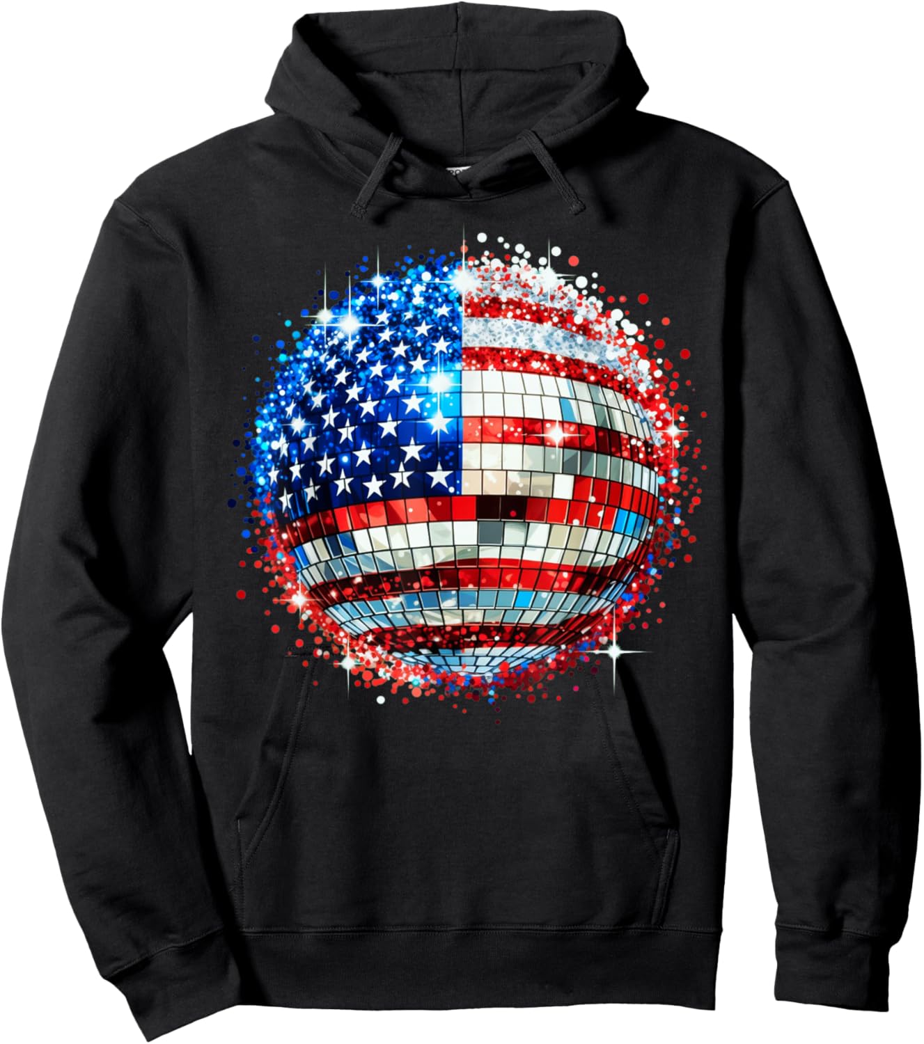 American Flag Disco Ball Patriotic Celebration Hoodie - Hoodie | Black