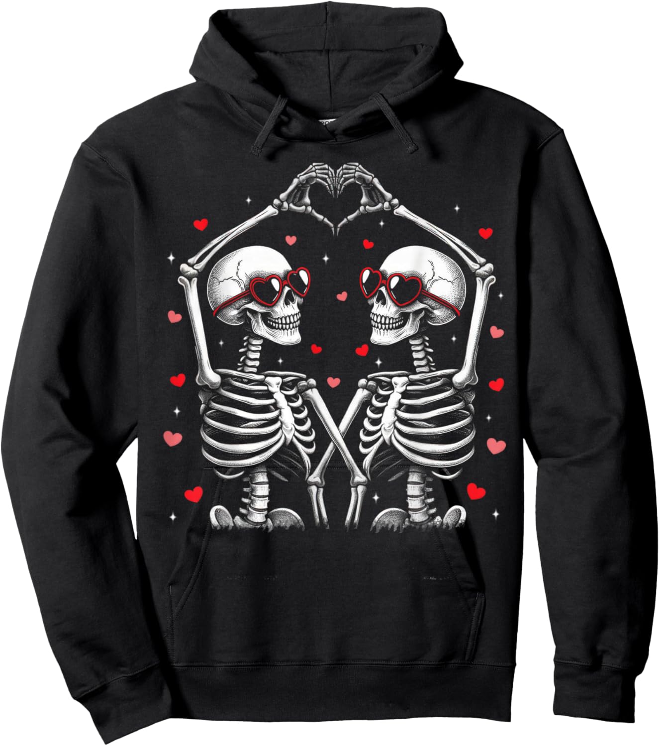 Valentines Day Skeleton Hand Heart Funny Matching Couples Hoodie - Hoodie | Black