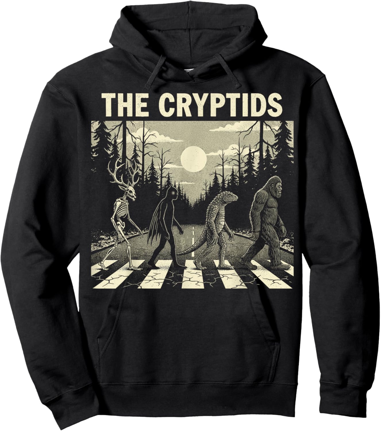 The Cryptids Funny Mythical Bigfoot Mothman Graphic Hoodie - Hoodie | Black