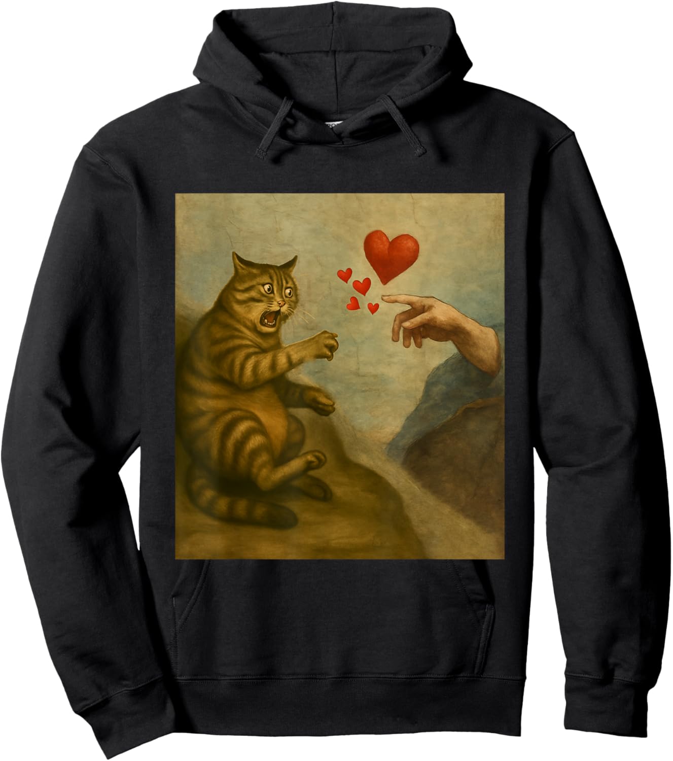 Cat Swatting God's Hand with Hearts Parody Cats Hoodie - Hoodie | Black