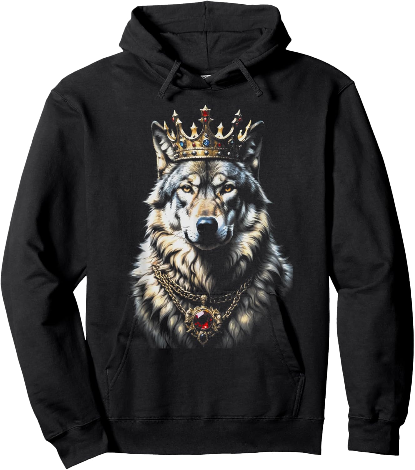 Funny Crown King Wolf Cool Animals Wolves Lovers Wildlife Hoodie - Hoodie | Black