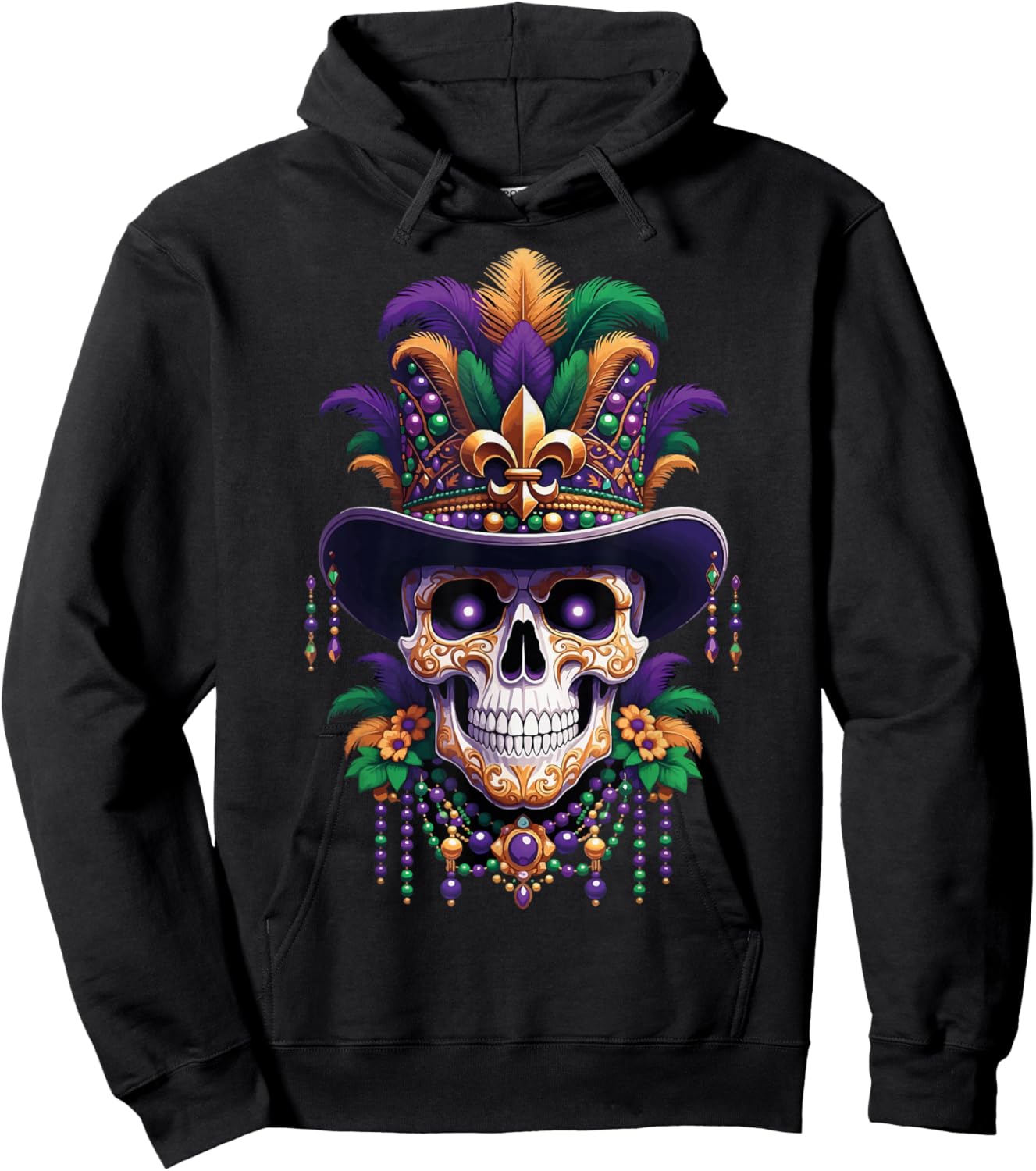 Mardi Gras Costume Sugar Skull Carnival Halloween Party Hoodie - Hoodie | Black