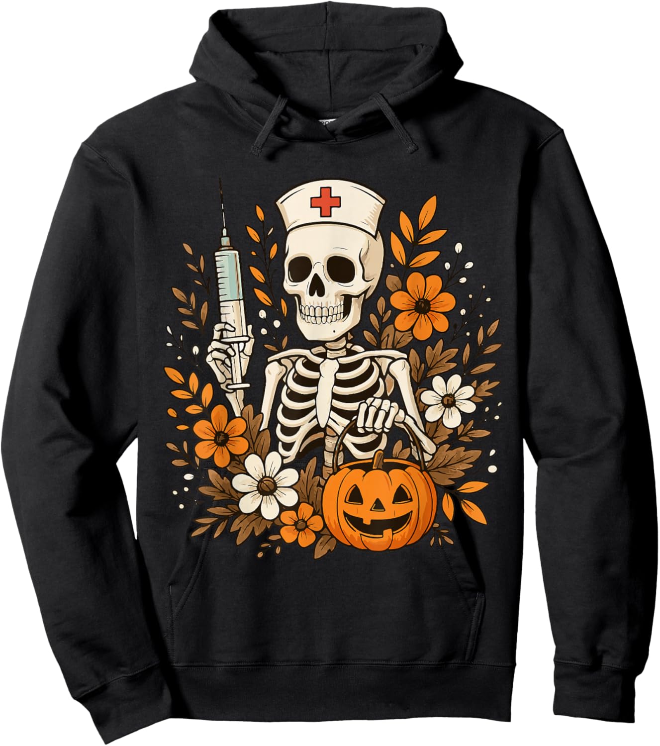 Nurse Skeleton Pumpkin Halloween Autumn Nurse Halloween Hoodie - Hoodie | Black