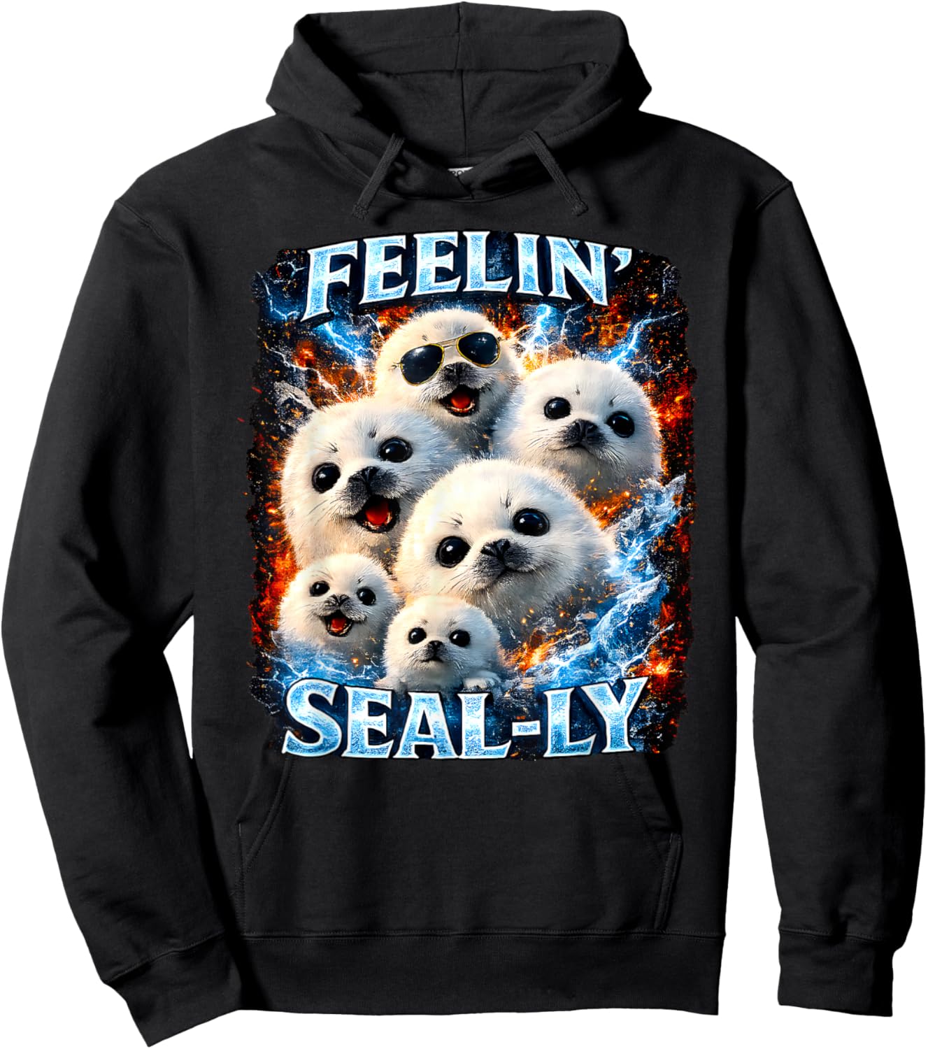 Feelin Seally Harp Seal Pup Bootleg Meme Hoodie - Hoodie | Black