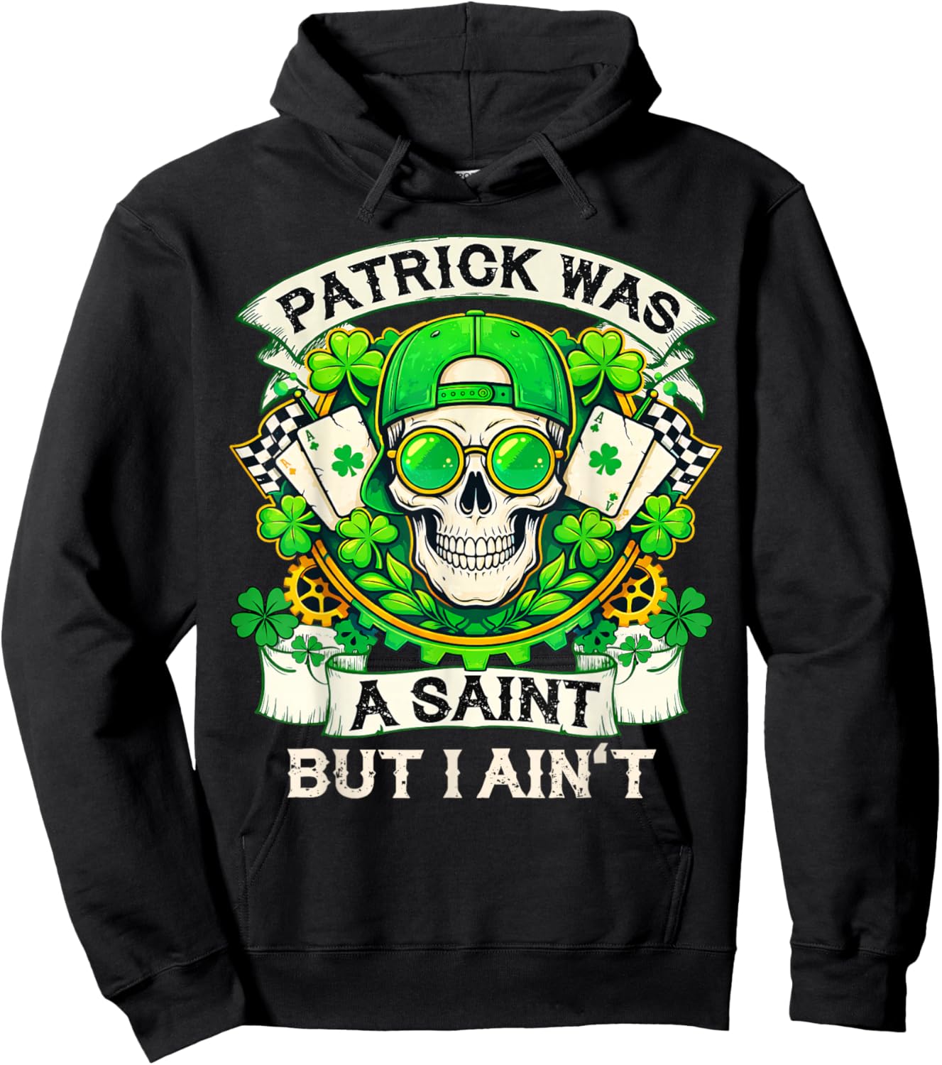 Skull St Patrick Day of The Dead Lucky Shamrock Men Women Hoodie - Hoodie | Black
