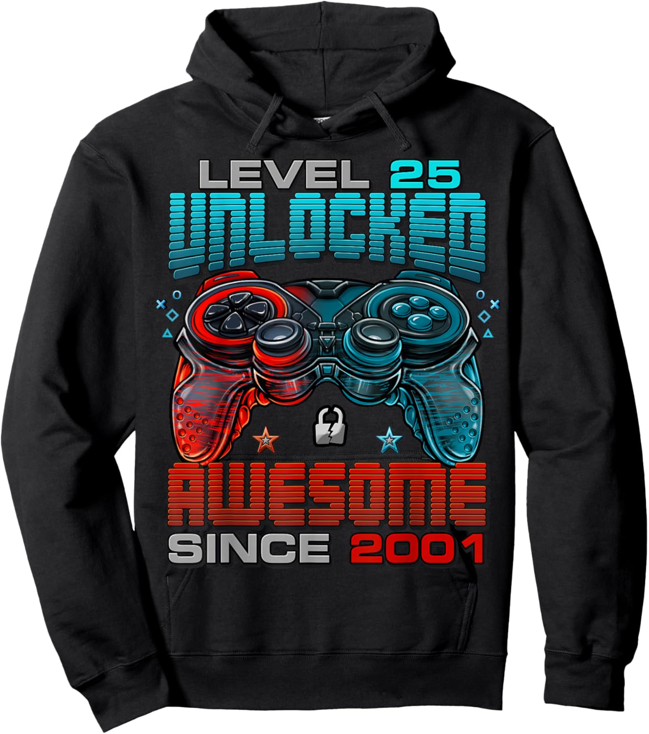 Level 25 Unlocked Awesome Since 2001 25th Birthday Gaming Hoodie - Hoodie | Black