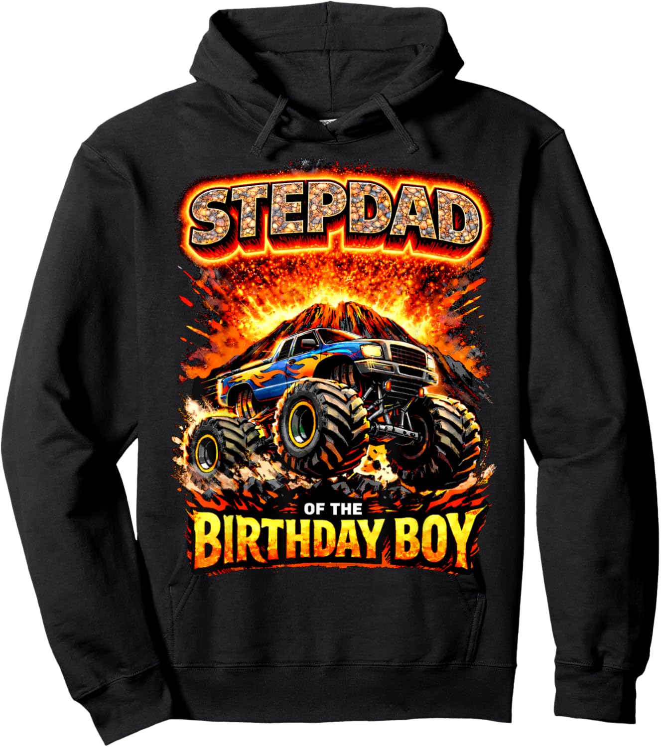 Stepdad of the Birthday Boy Monster Truck Birthday Novelty Hoodie - Hoodie | Black