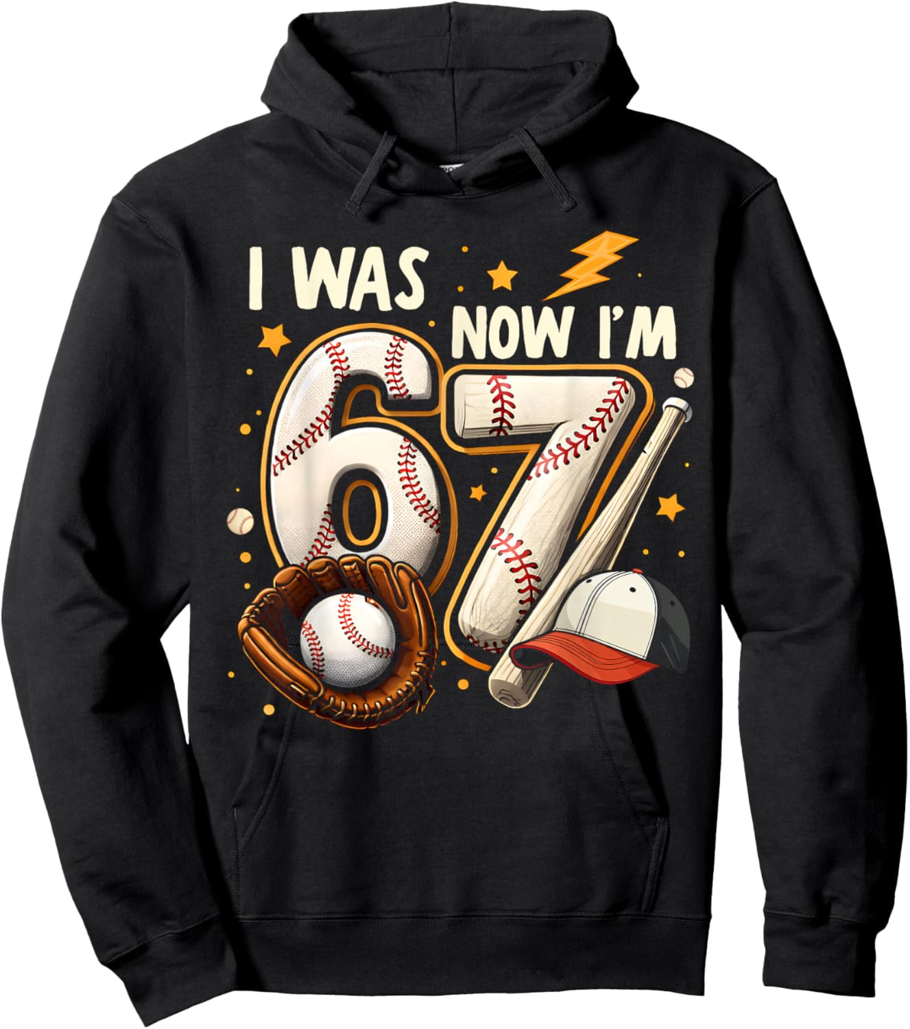 I was 6 Now I'm 7 Birthday Boy Baseball Funny 6 7 Meme Kids Hoodie - Hoodie | Black