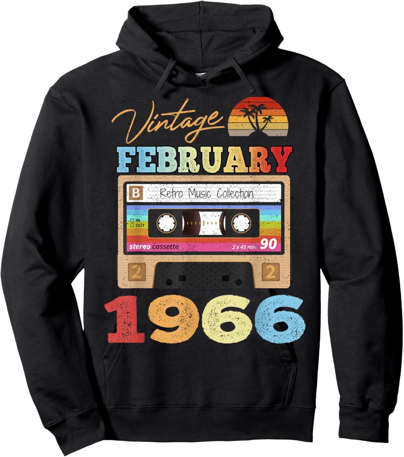 60th Birthday Gift Vintage Retro February 1966 60 Years Old Hoodie - Hoodie | Black