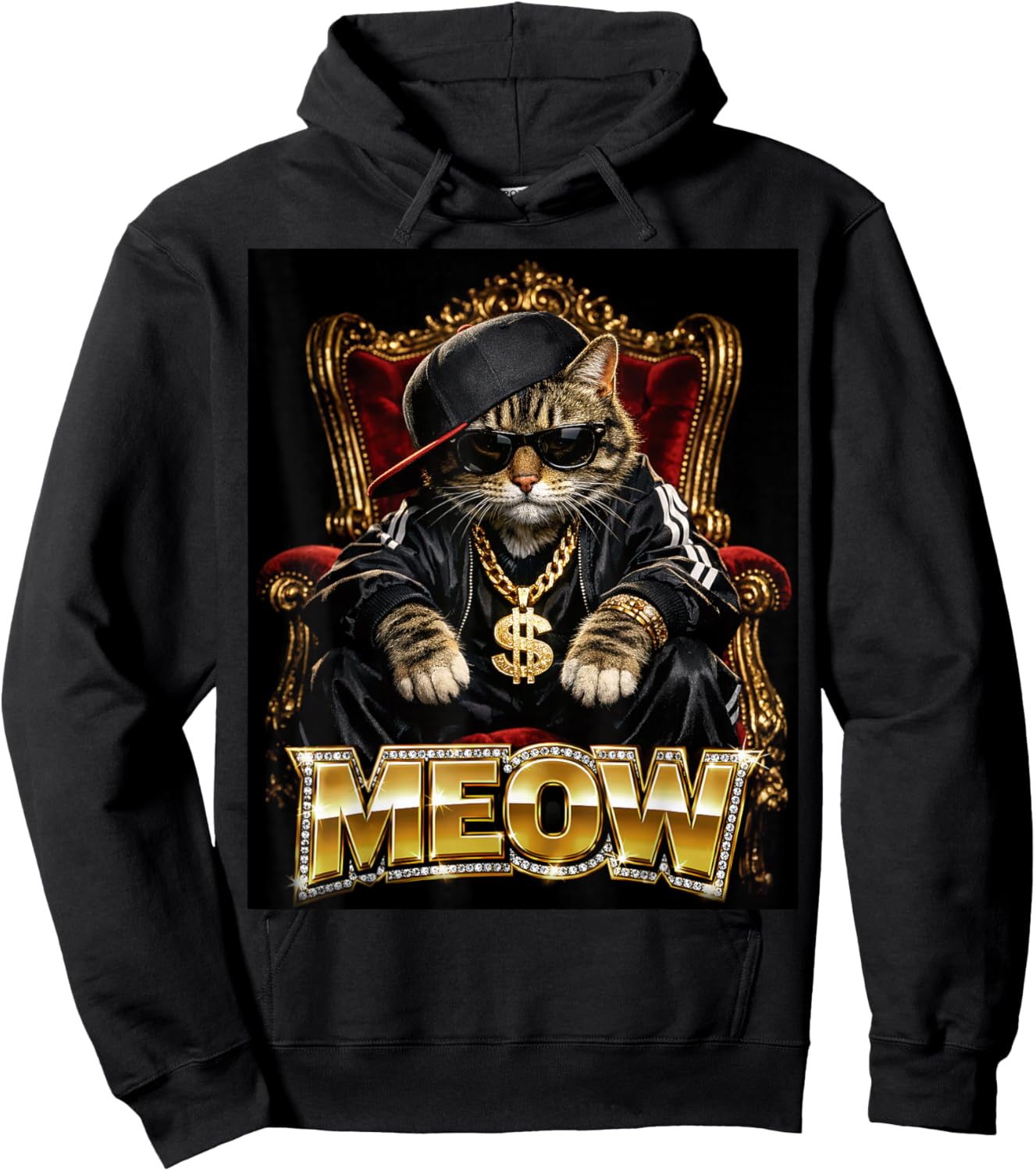 Meow Funny Hip Hop Kitty 80s & 90s Retro Rap Music Cat Hoodie - Hoodie | Black