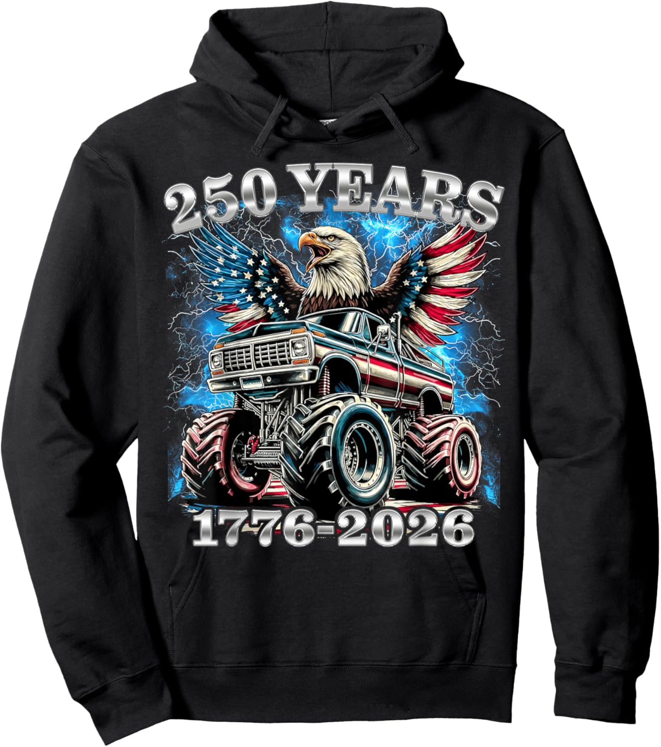 USA 250 Years 1776-2026 Monster Truck Eagle Flag Boys Hoodie - Hoodie | Black