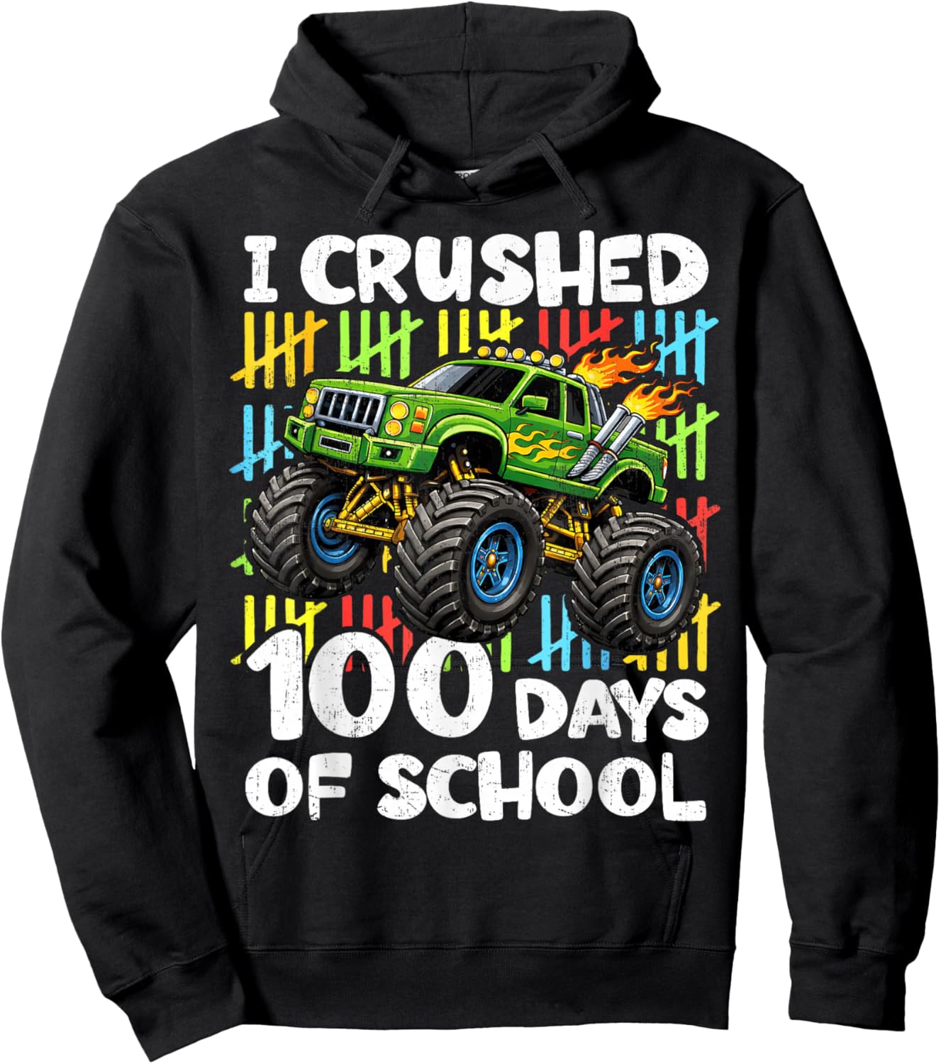 I Crushed 100 Days of School Monster Truck 100th Day Boys Hoodie - Hoodie | Black