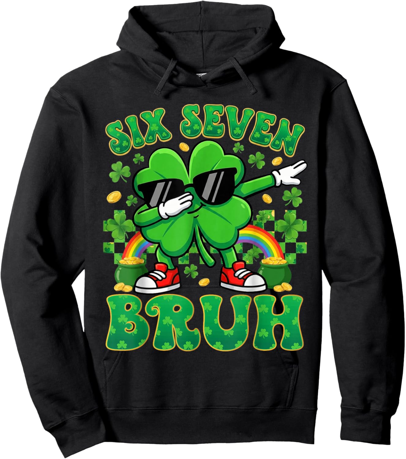 67 St Patricks Day Boys Kids Dabbing Shamrock Six Seven Bruh Hoodie - Hoodie | Black