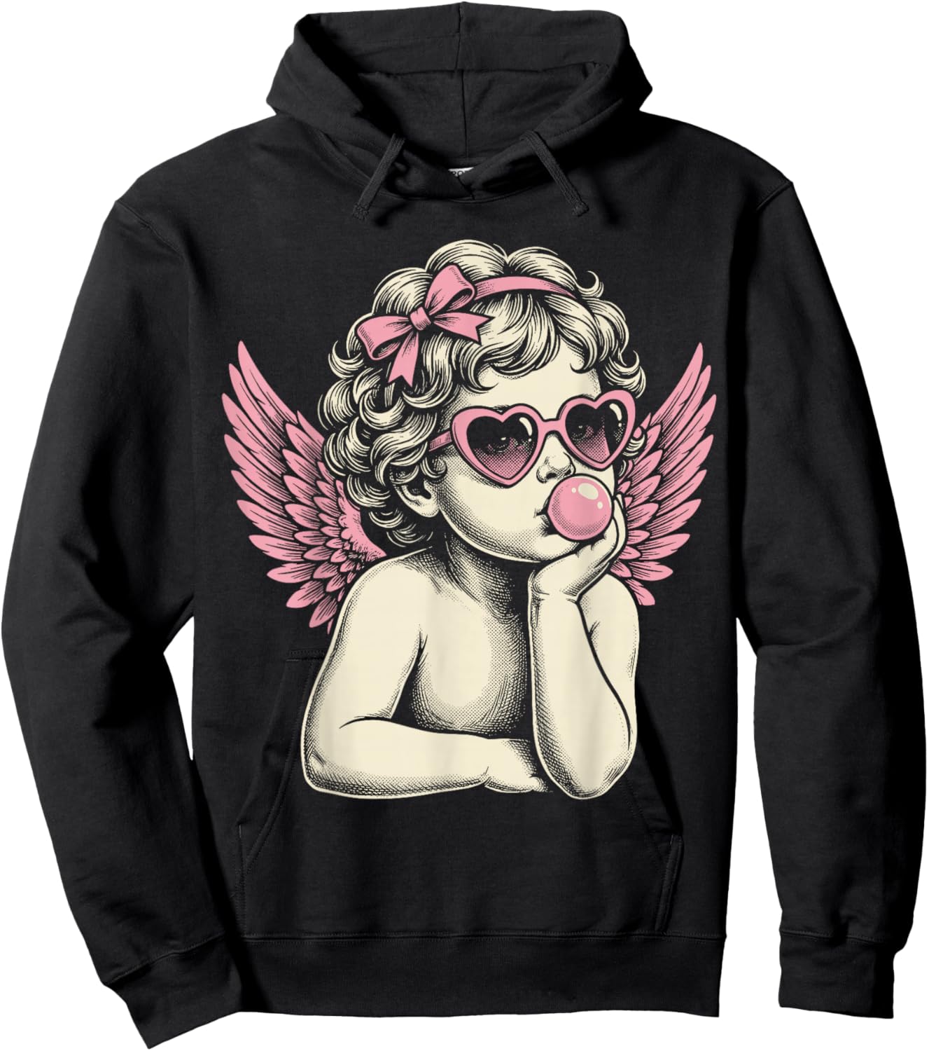 Cute Vintage Cupid Blowing Bubble Gum Hoodie - Hoodie | Black