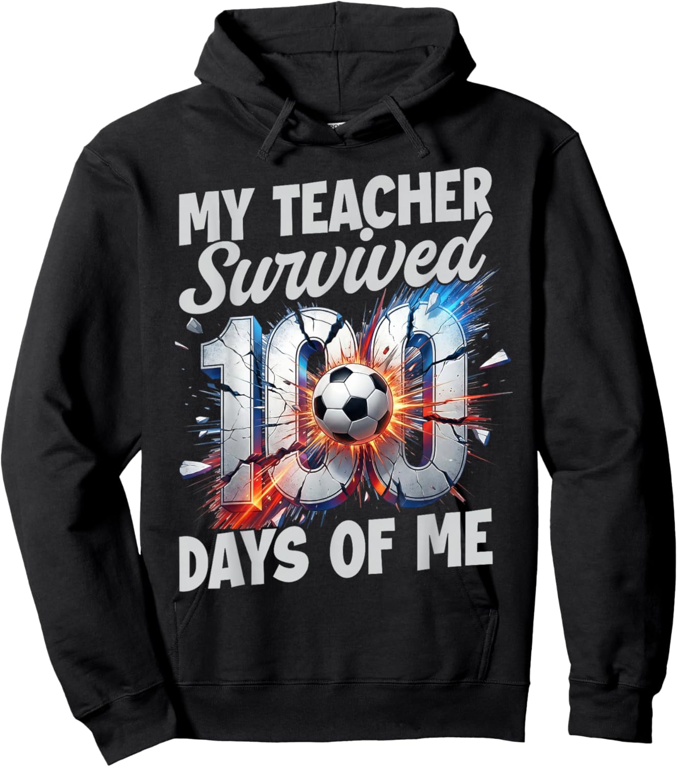 100 Days of School Soccer Drip 100th Day of School Boys Kids Hoodie - Hoodie | Black