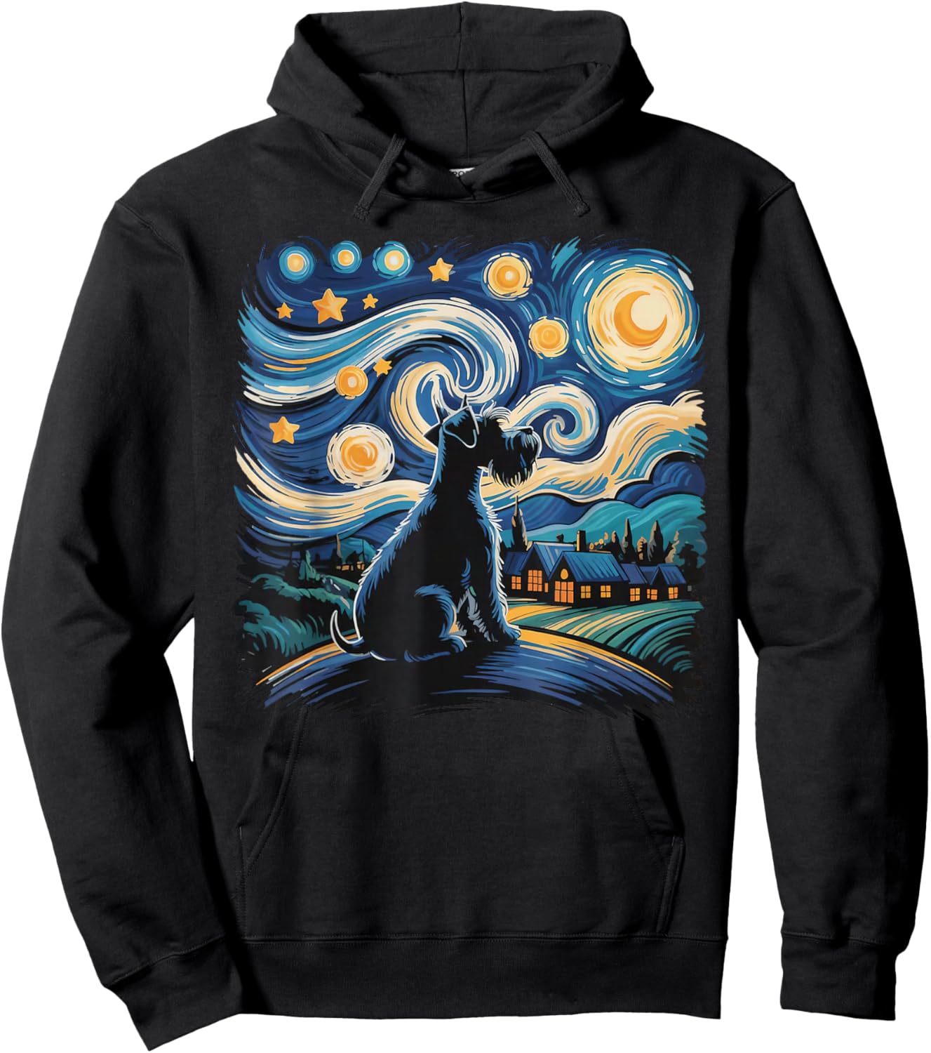 Funny Schnauzer Lover Schnauzer Dog with Starry Night Parody Hoodie - Hoodie | Black