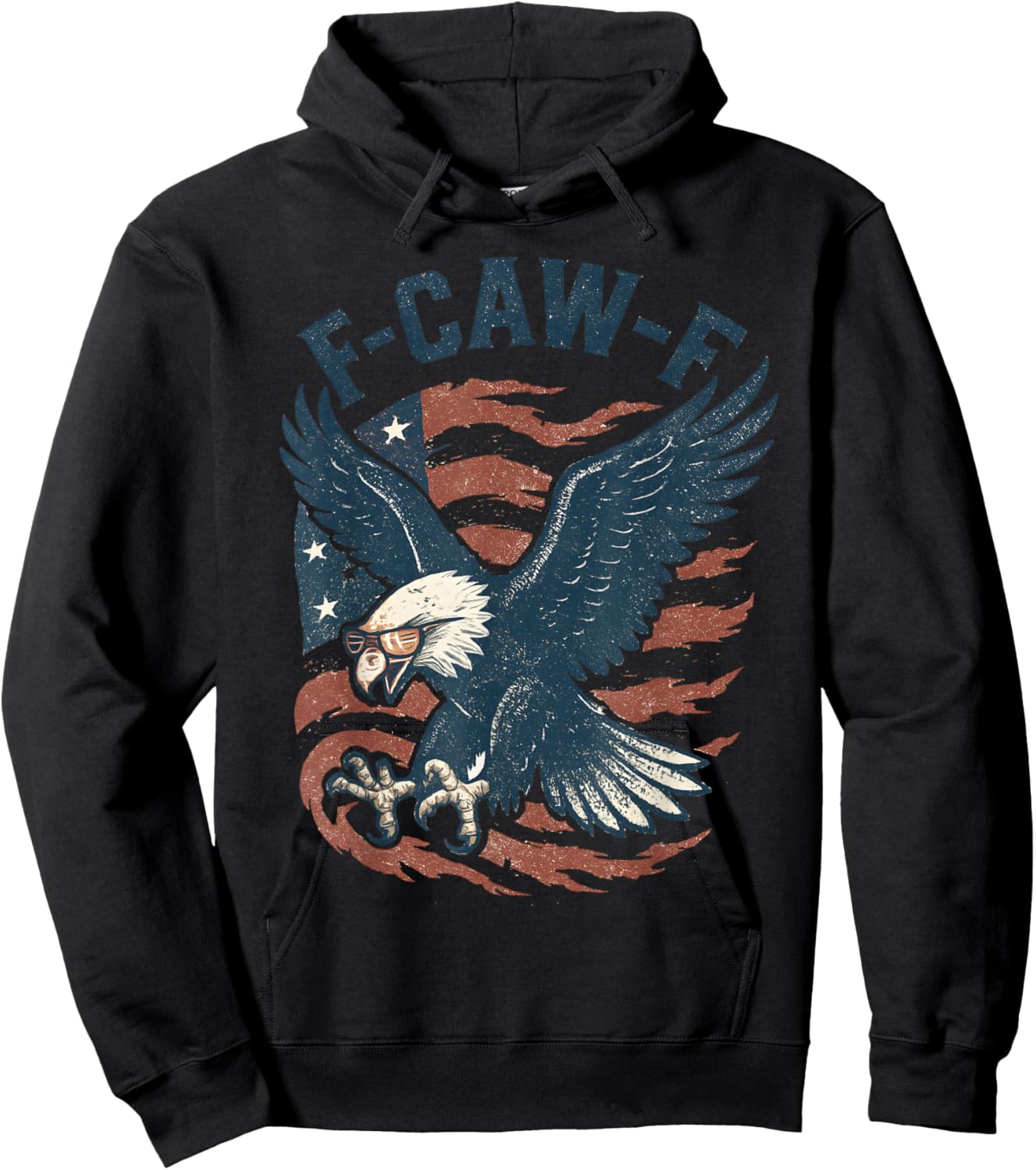 Funny F CAW F Bald Eagle American Flag Red White and Blue Hoodie - Hoodie | Black