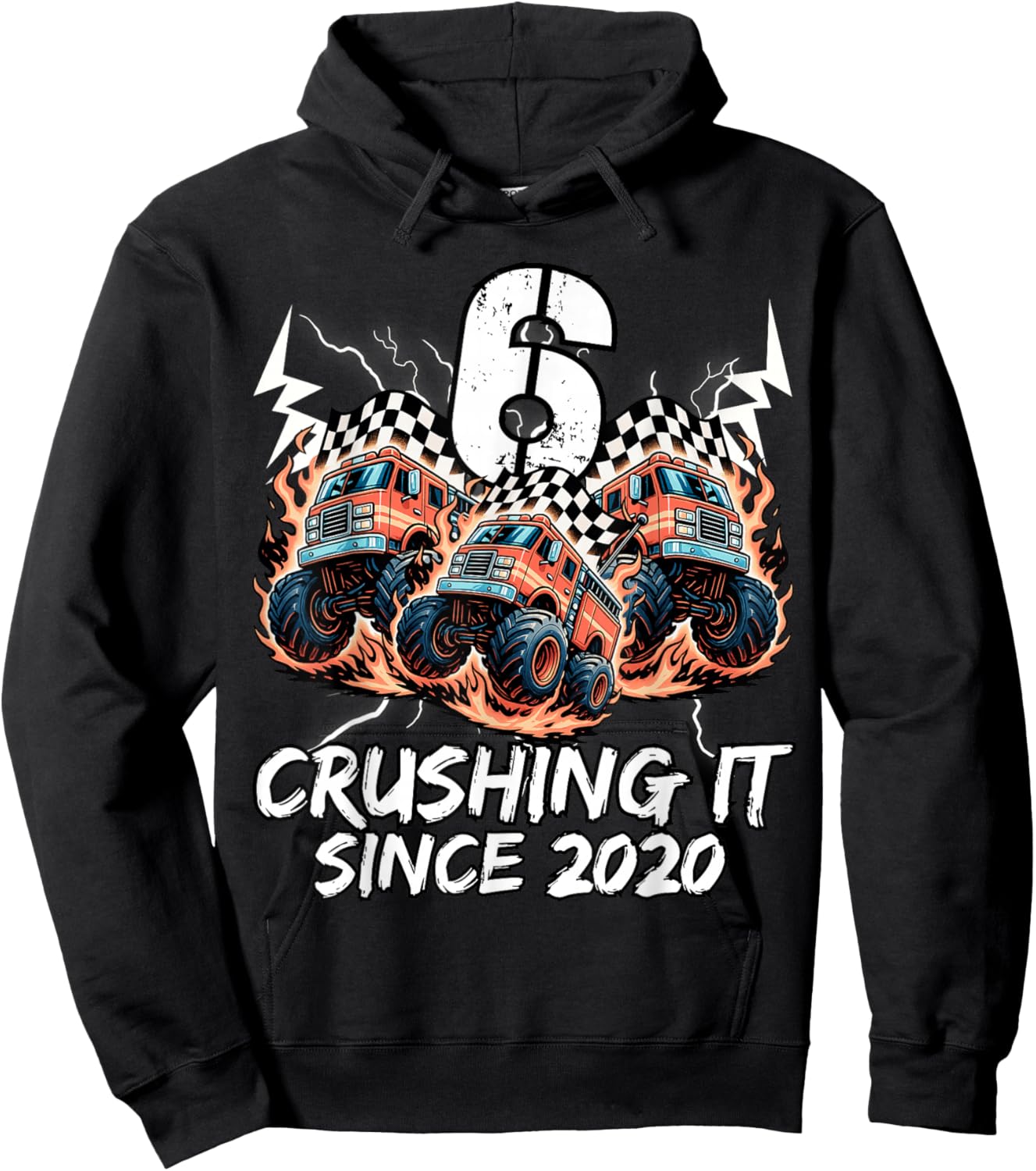 Birthday Firefighter Truck 6 Year Old Boys 6th Born 2020 Hoodie - Hoodie | Black