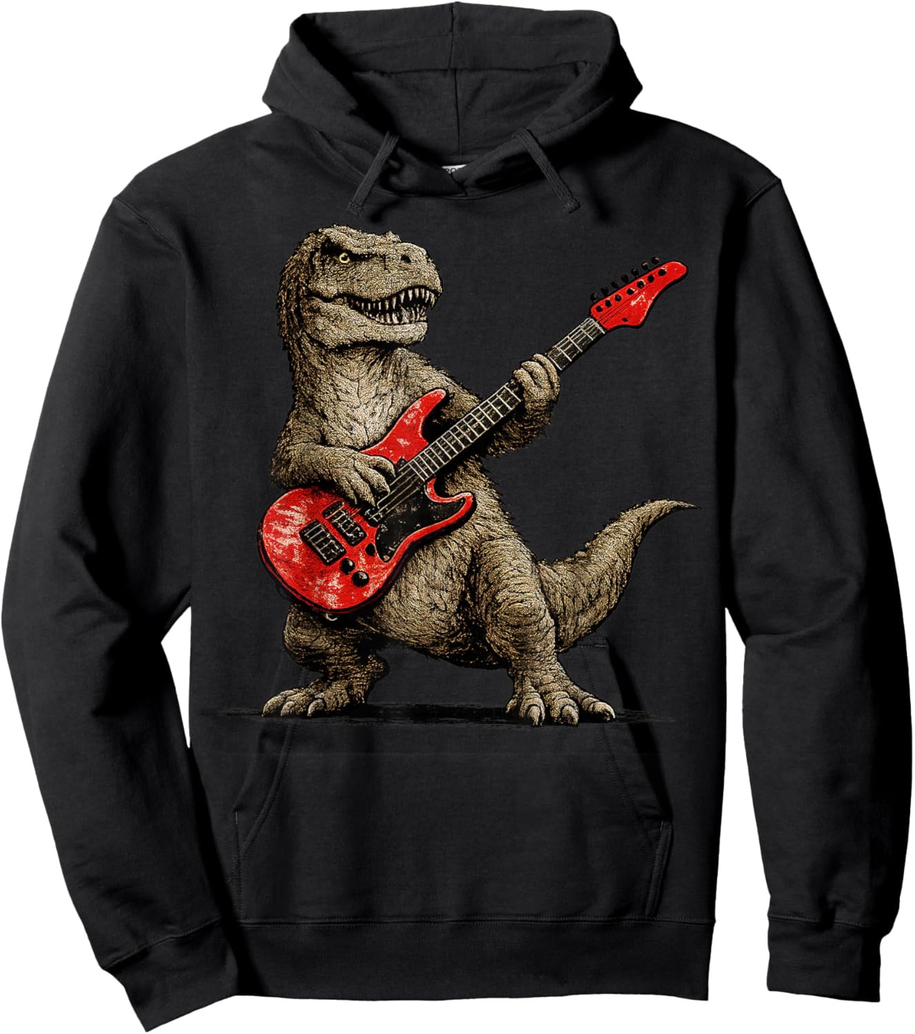 Funny T-Rex Playing Guitar Rock and Roll Gifts Men Women Kid Hoodie - Hoodie | Black