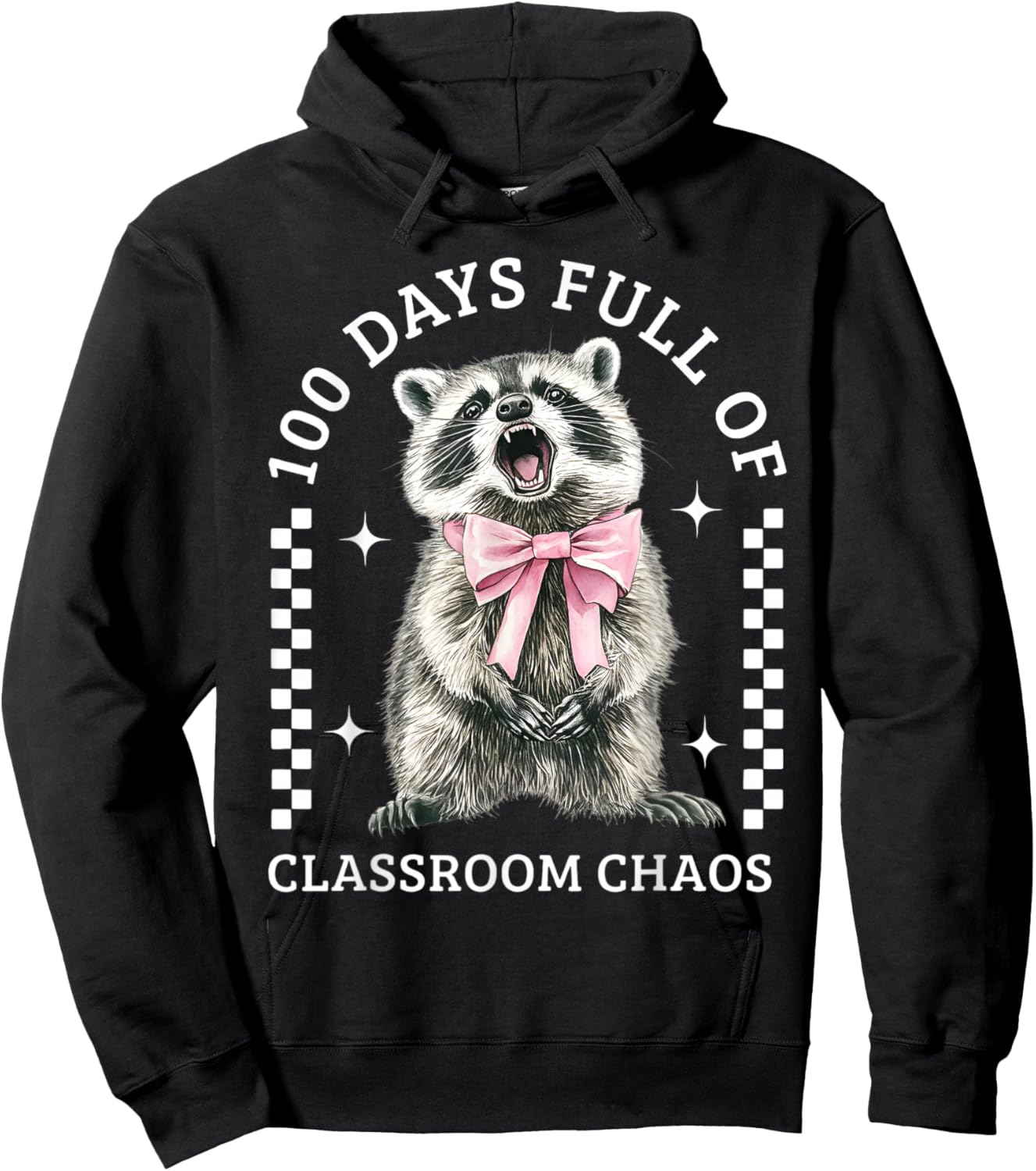 100Th Day Coquette Bow Raccoon 100 Days Full of School Chaos Hoodie - Hoodie | Black