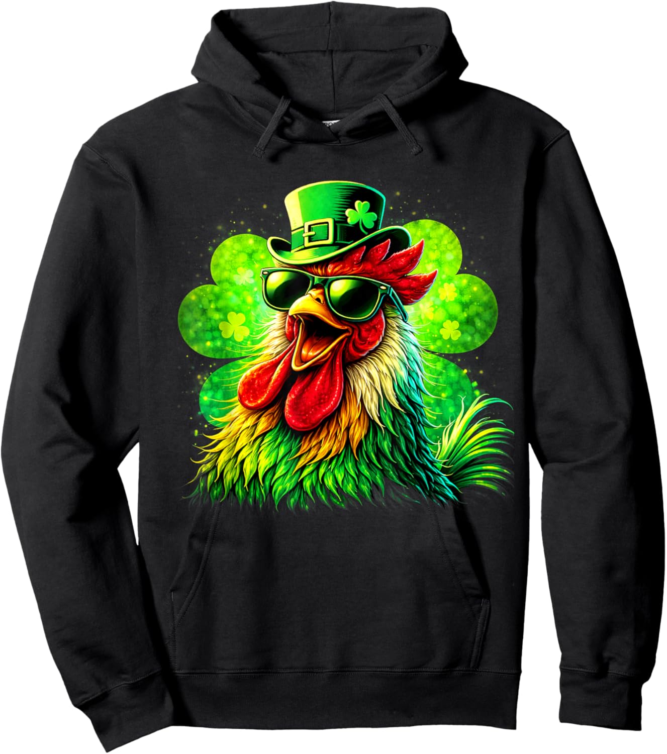 Rooster St Patricks Day Lucky Shamrock Men Women Hoodie - Hoodie | Black