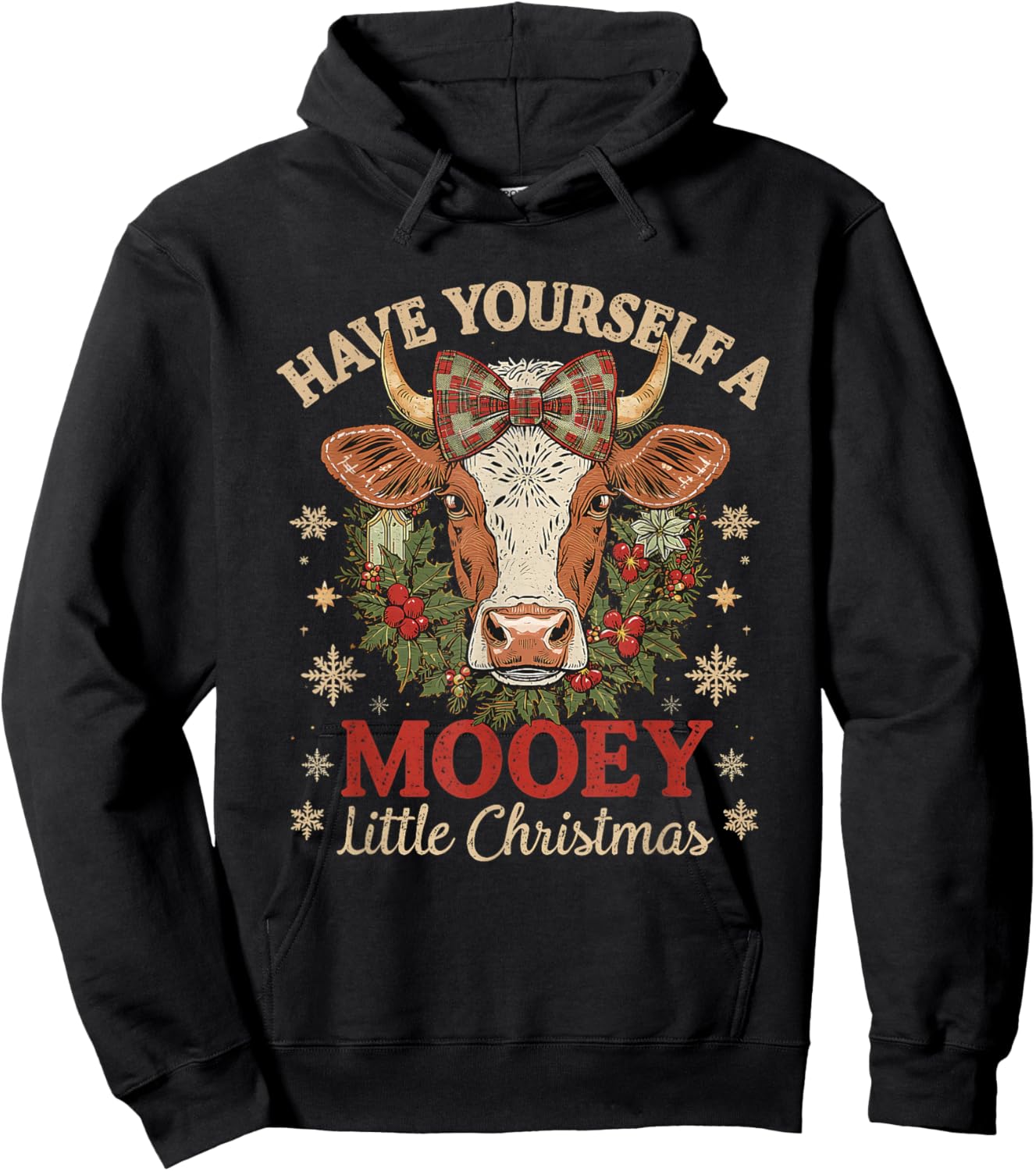 Mooey Little Christmas Cow Holiday Farm Design Hoodie - Hoodie | Black
