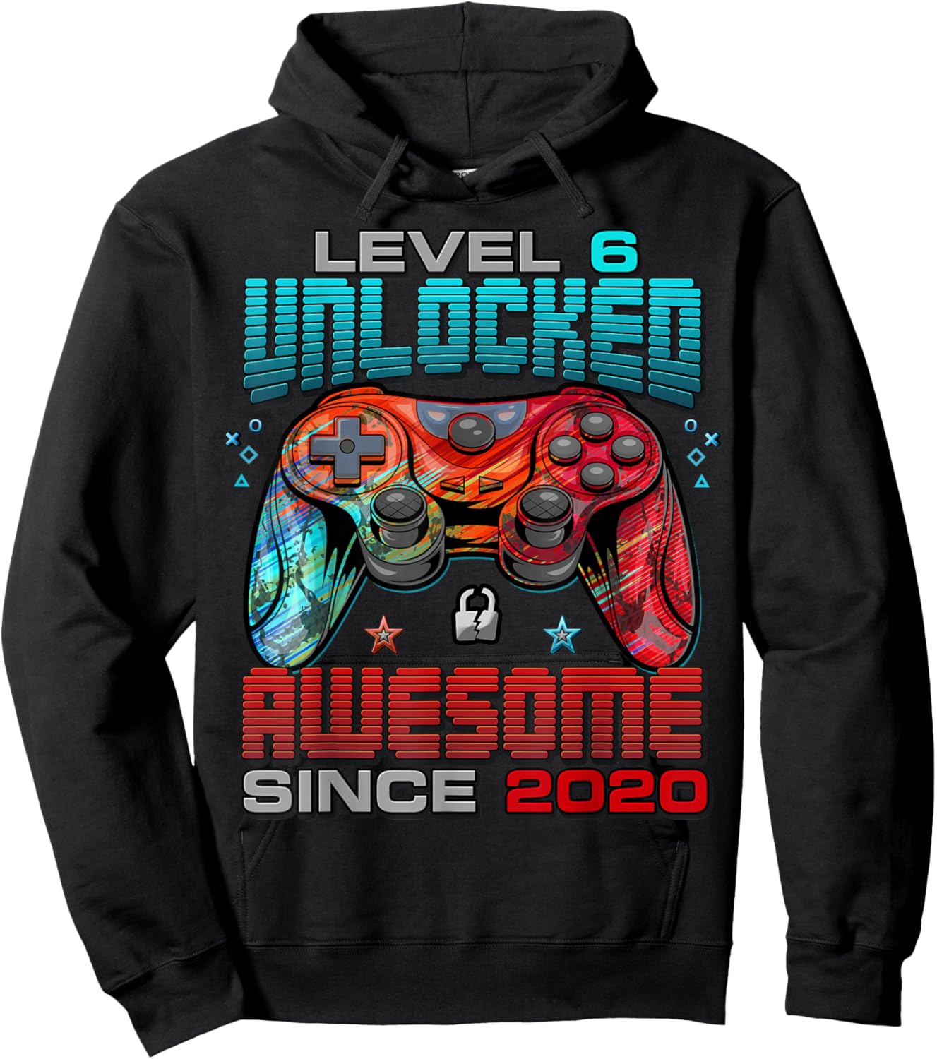 Level 6 Unlocked Awesome Since 2020 6th Birthday Gaming Hoodie - Hoodie | Black