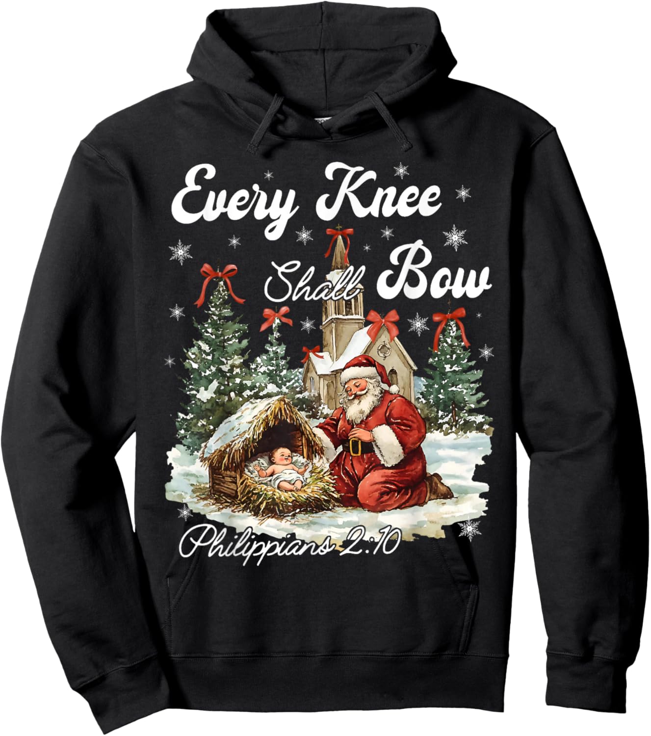 Every Knee Shall Bow Jesus Christian Christmas Santa Pajamas Hoodie - Hoodie | Black