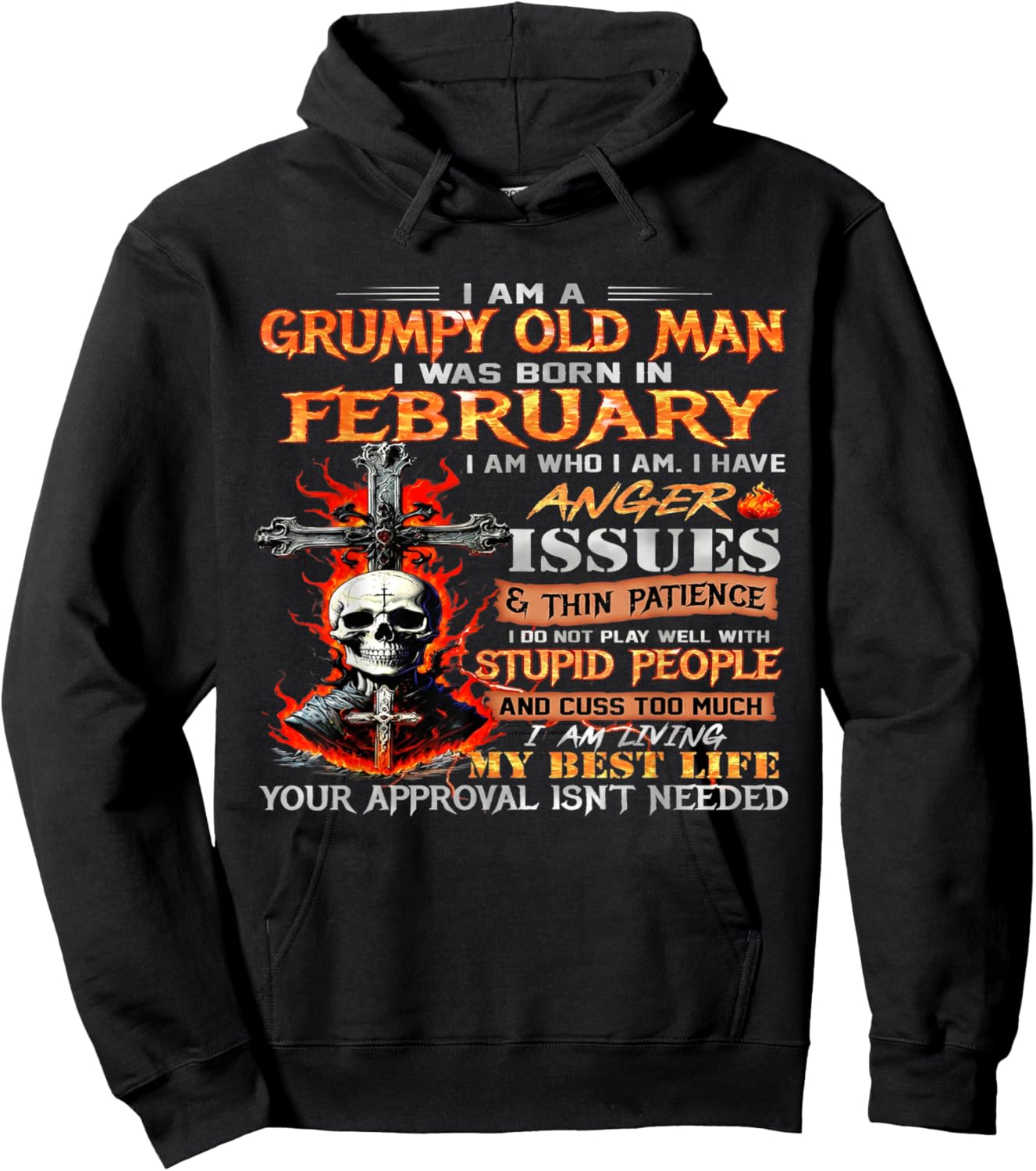 I'm a Grumpy Old Man I was Born in February Funny Skull Hoodie - Hoodie | Black