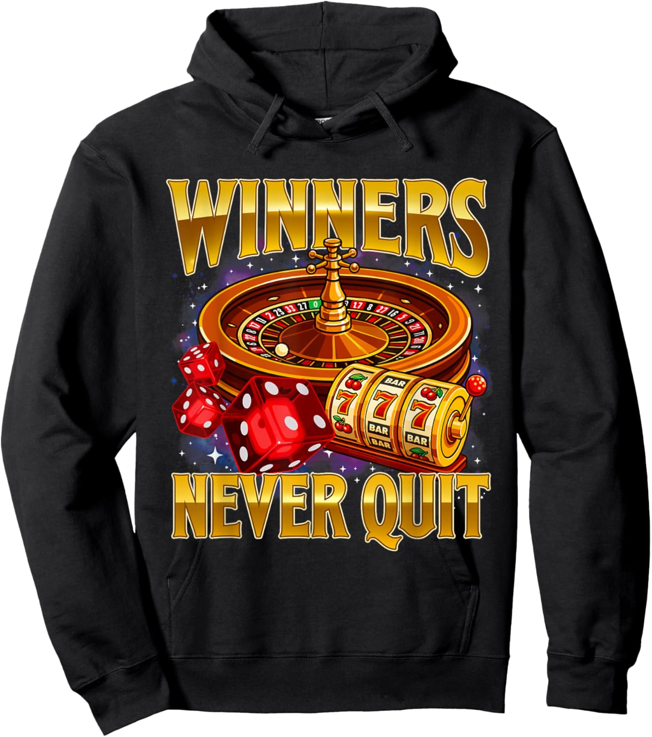 Winners Never Quit - Casino Gambler Meme Bootleg Gambling Hoodie - Hoodie | Black