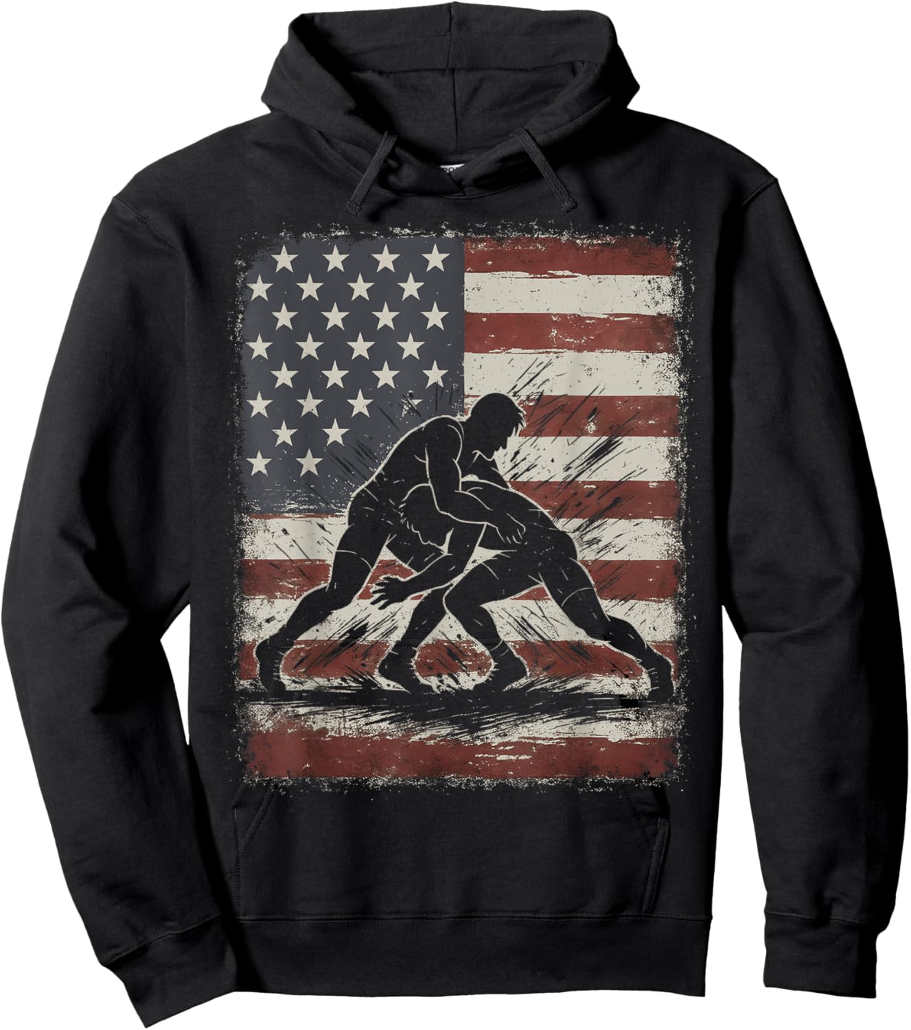 Vintage American Wrestling US Flag Wrestling Wrestler Hoodie - Hoodie | Black