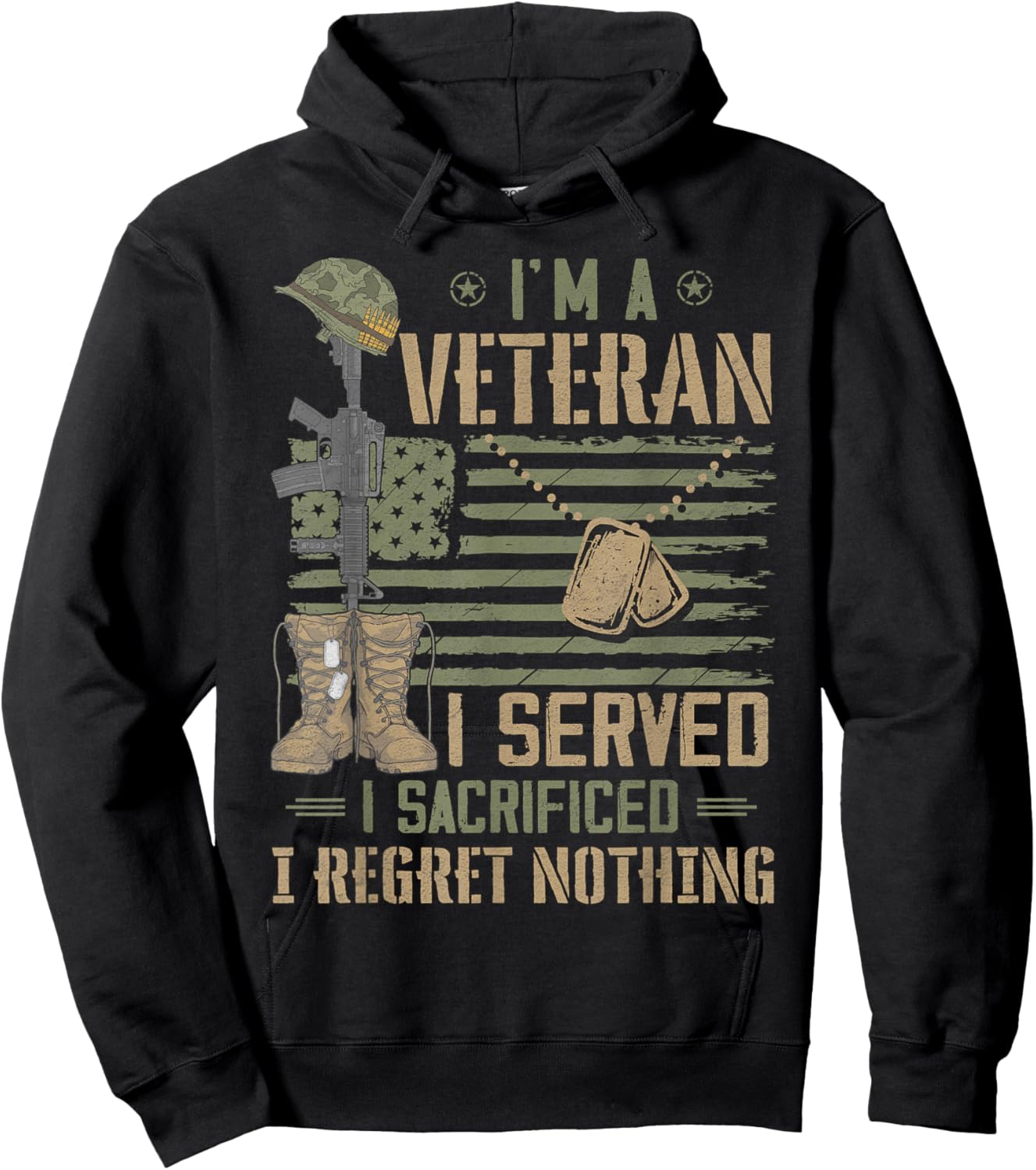 Patriotic Veteran I Served I Sacrificed US Flag Papa Grandpa Hoodie - Hoodie | Black