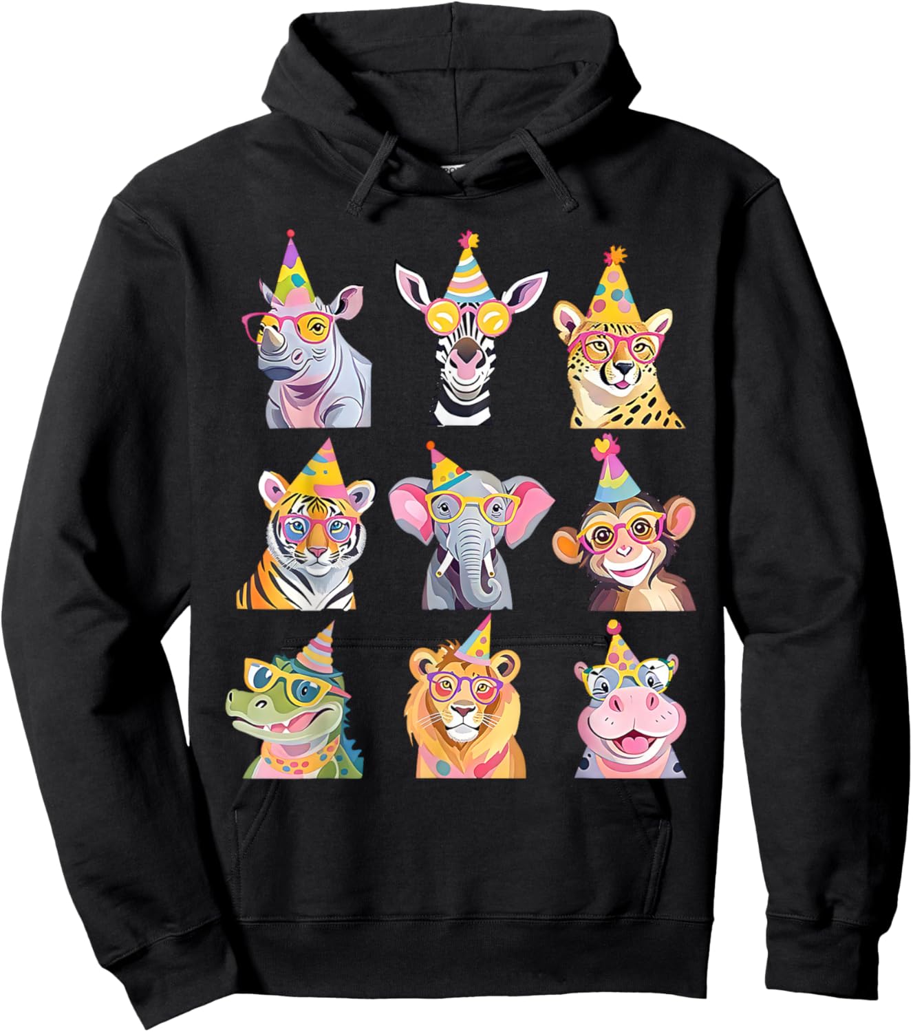 Cute Party Animals Birthday Wildlife Zoo Birthday Boys Kids Hoodie - Hoodie | Black