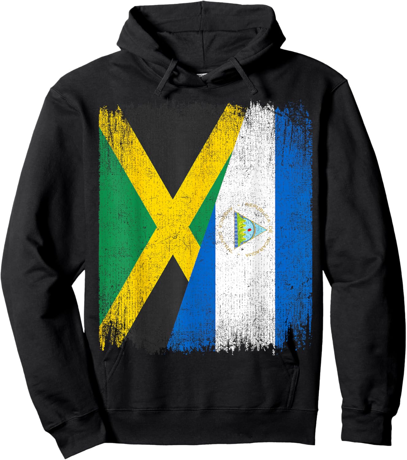 Half Jamaica Nicaragua Flag Jamaican Nicaraguan Pride Roots Hoodie - Hoodie | Black