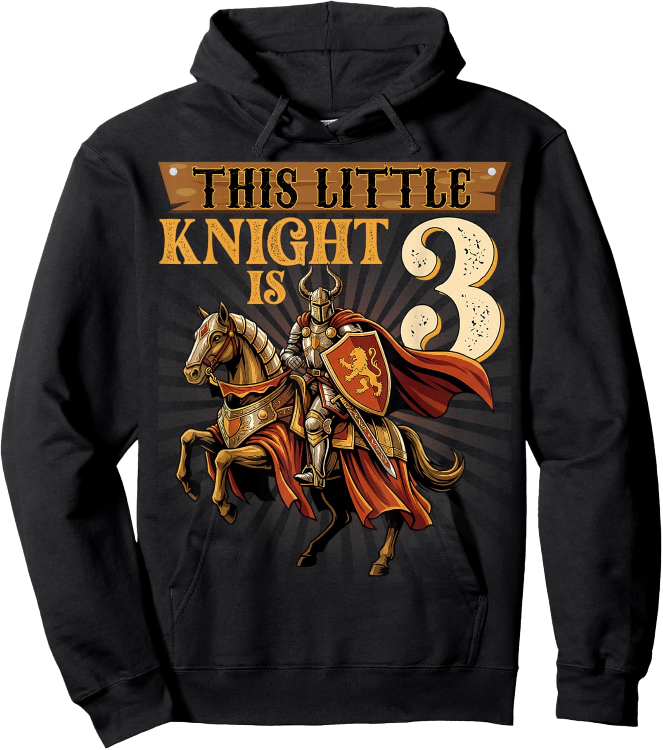 Knight Birthday 3 Years Old Boys 3rd Knight Birthday Party Hoodie - Hoodie | Black